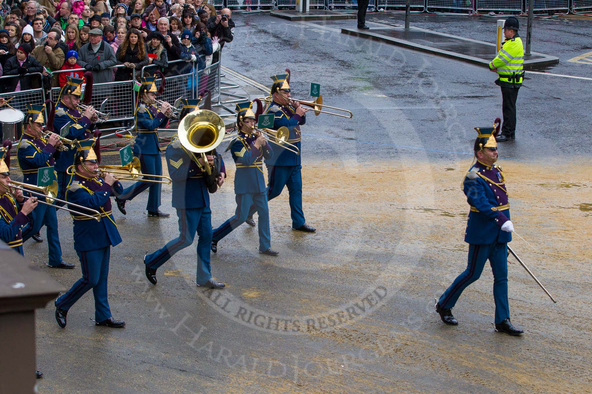 Lord Mayor's Show 2012: Entry 74 - The Band of The Royal Yeomanry (Inns of Court & City Yeomanry)..
Press stand opposite Mansion House, City of London,
London,
Greater London,
United Kingdom,
on 10 November 2012 at 11:32, image #924