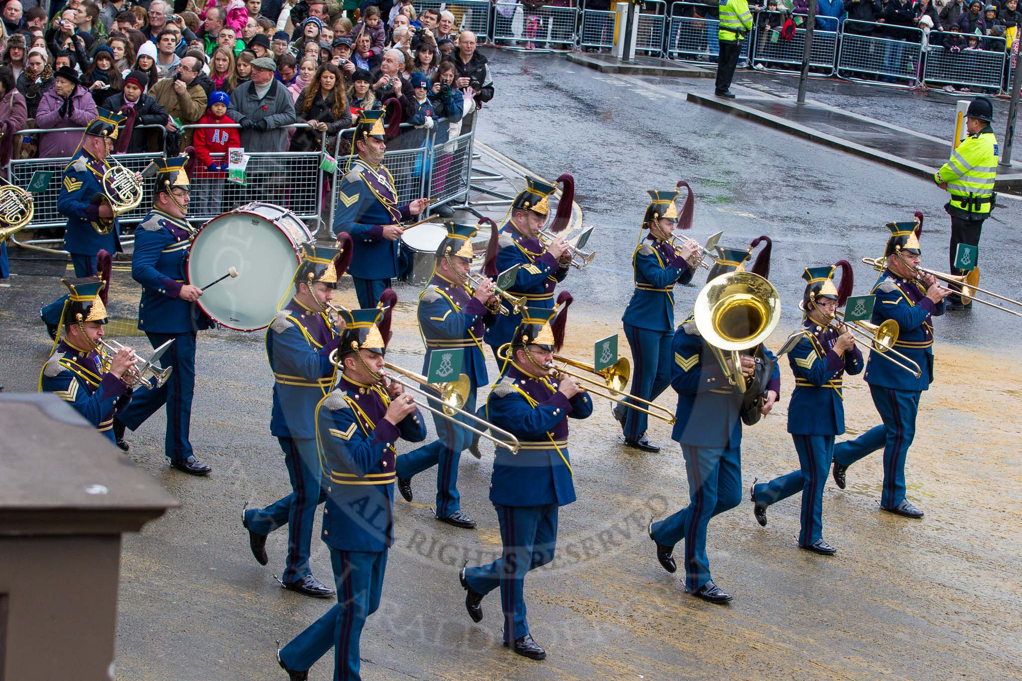 Lord Mayor's Show 2012: Entry 74 - The Band of The Royal Yeomanry (Inns of Court & City Yeomanry)..
Press stand opposite Mansion House, City of London,
London,
Greater London,
United Kingdom,
on 10 November 2012 at 11:32, image #925