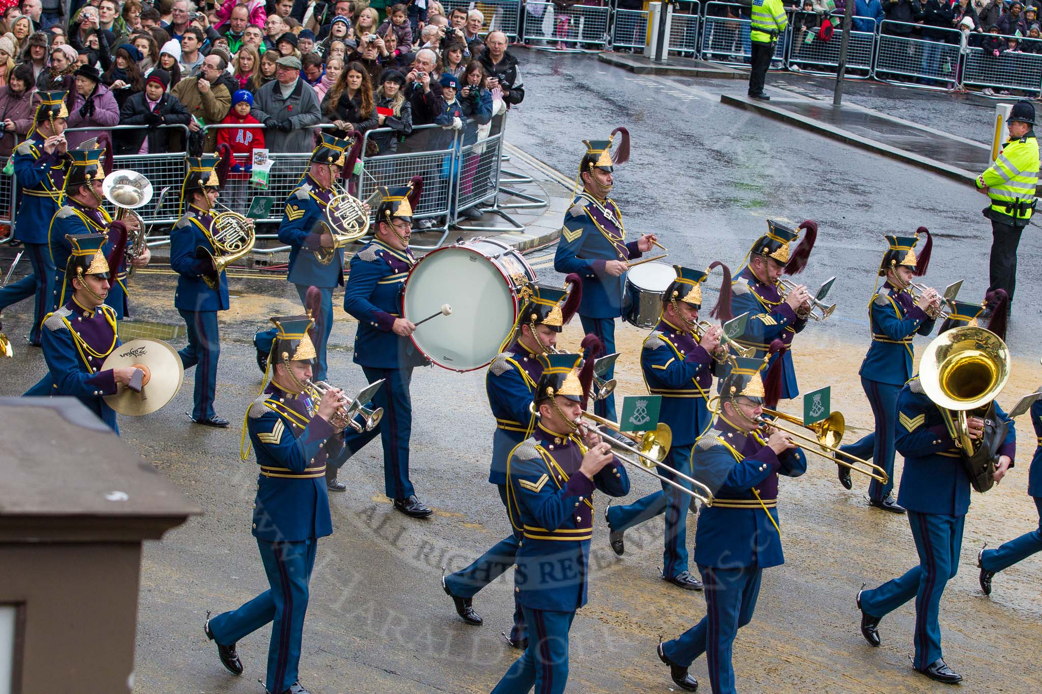 Lord Mayor's Show 2012: Entry 74 - The Band of The Royal Yeomanry (Inns of Court & City Yeomanry)..
Press stand opposite Mansion House, City of London,
London,
Greater London,
United Kingdom,
on 10 November 2012 at 11:32, image #926