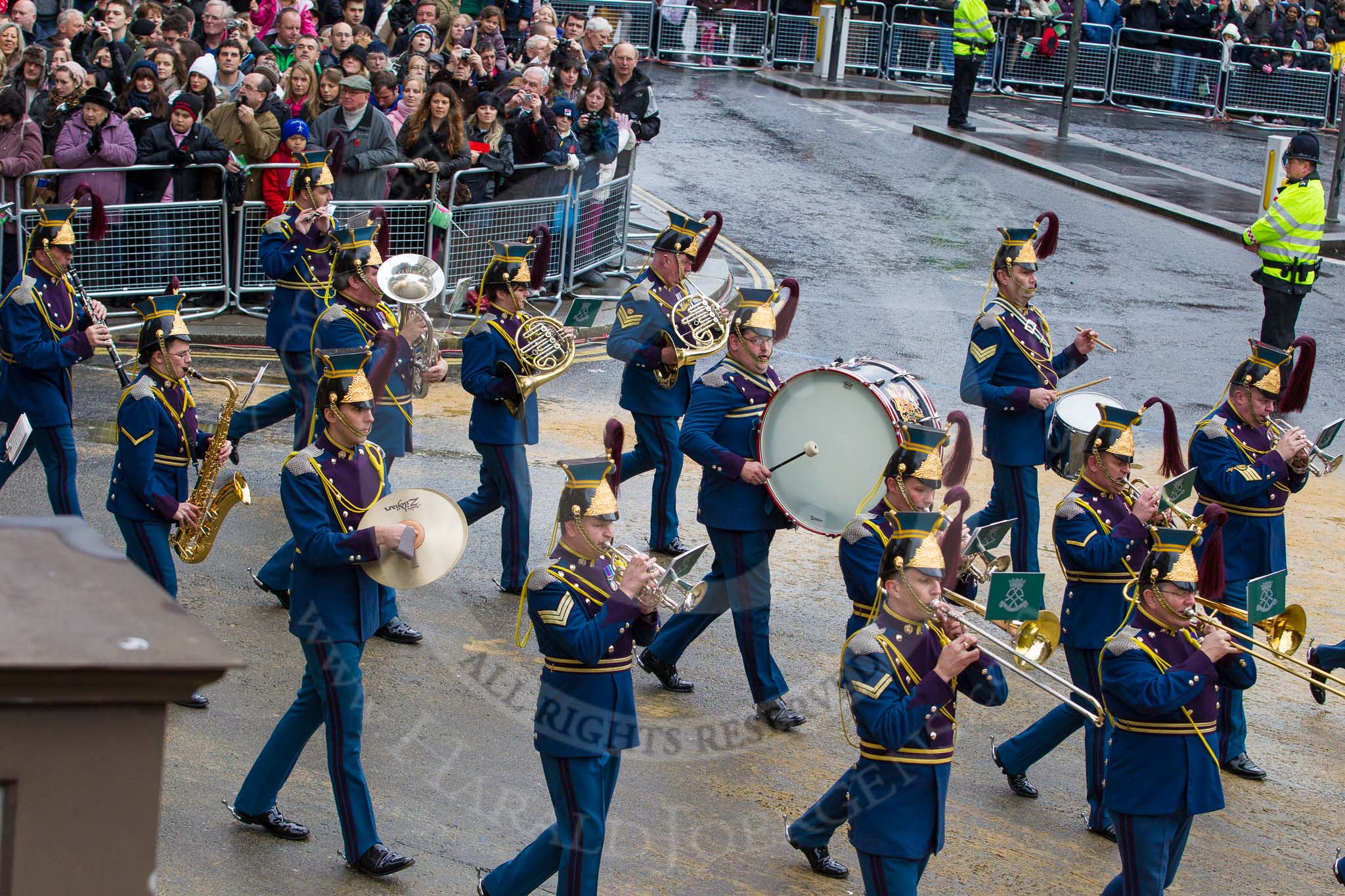 Lord Mayor's Show 2012: Entry 74 - The Band of The Royal Yeomanry (Inns of Court & City Yeomanry)..
Press stand opposite Mansion House, City of London,
London,
Greater London,
United Kingdom,
on 10 November 2012 at 11:32, image #927