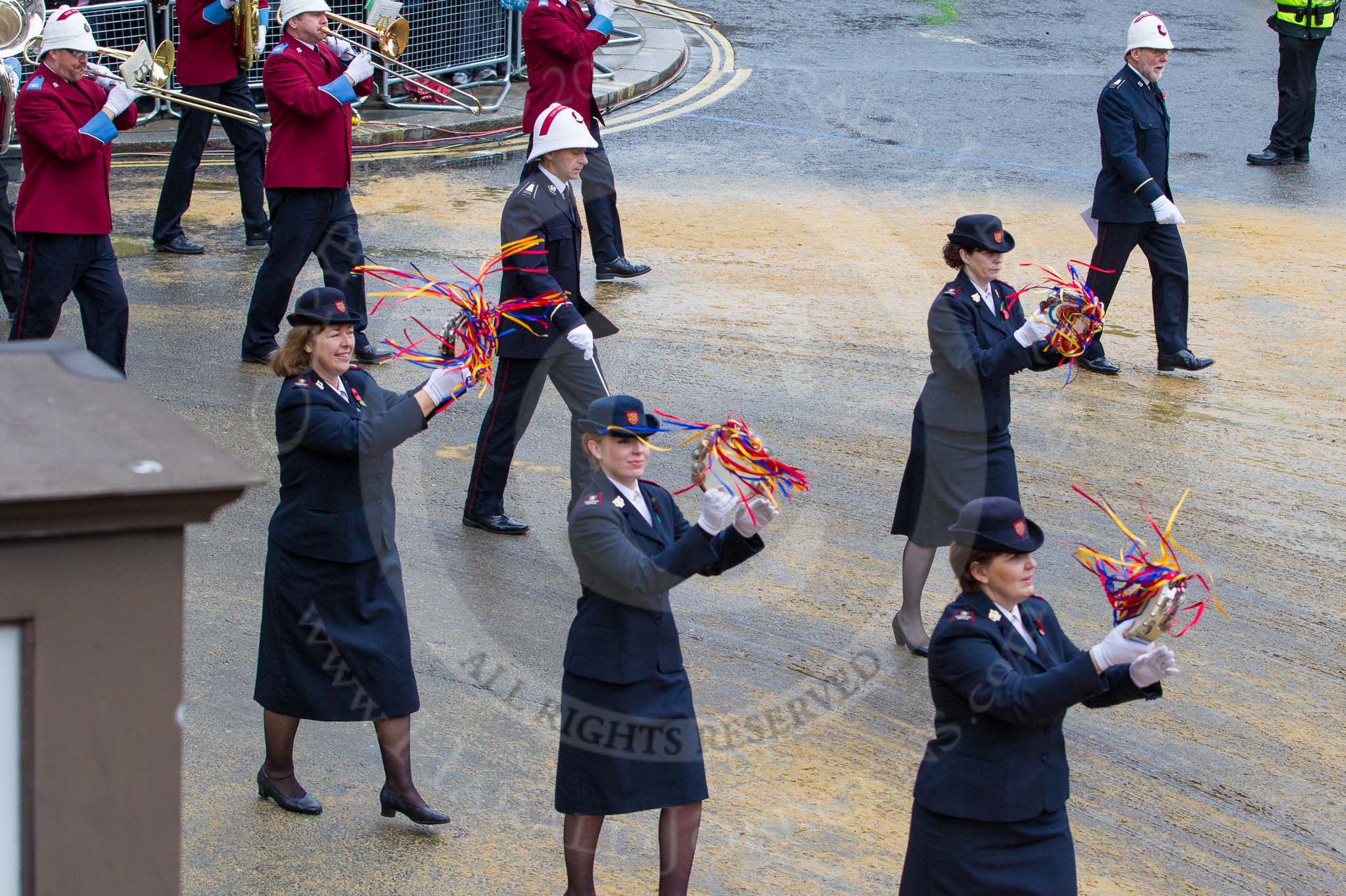 Lord Mayor's Show 2012: Entry 79 - Household Troops Band of the Salvation Army..
Press stand opposite Mansion House, City of London,
London,
Greater London,
United Kingdom,
on 10 November 2012 at 11:34, image #990