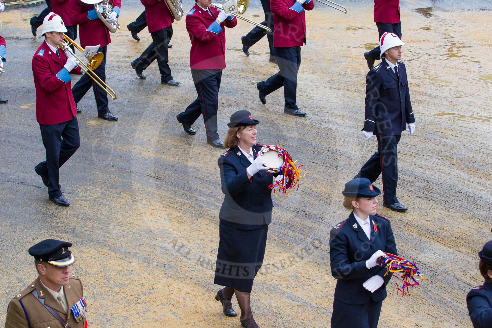 Lord Mayor's Show 2012: Entry 79 - Household Troops Band of the Salvation Army..
Press stand opposite Mansion House, City of London,
London,
Greater London,
United Kingdom,
on 10 November 2012 at 11:34, image #994