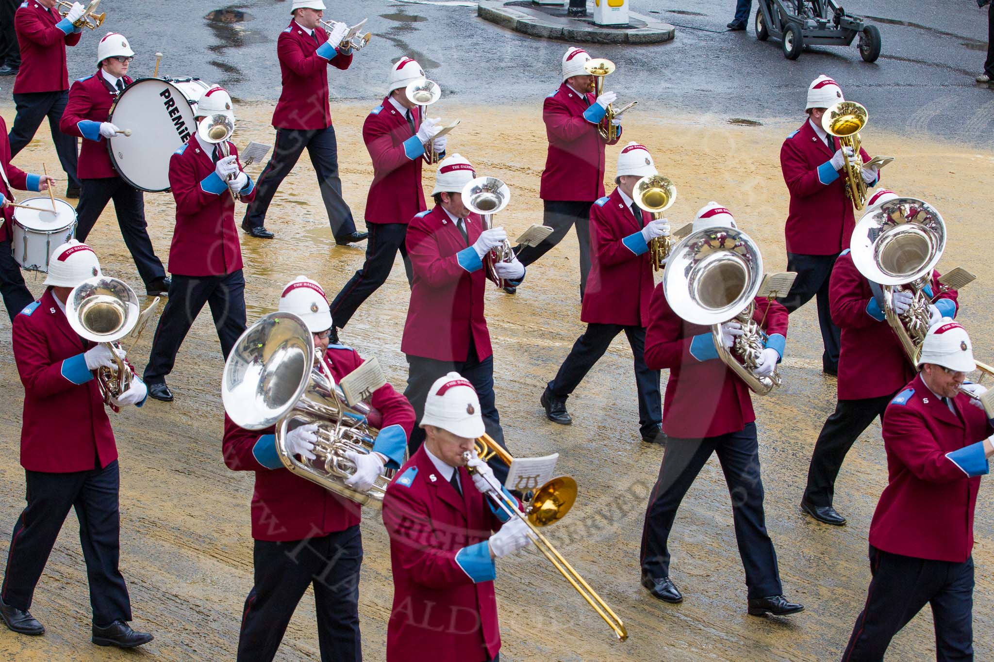 Lord Mayor's Show 2012: Entry 79 - Household Troops Band of the Salvation Army..
Press stand opposite Mansion House, City of London,
London,
Greater London,
United Kingdom,
on 10 November 2012 at 11:34, image #997