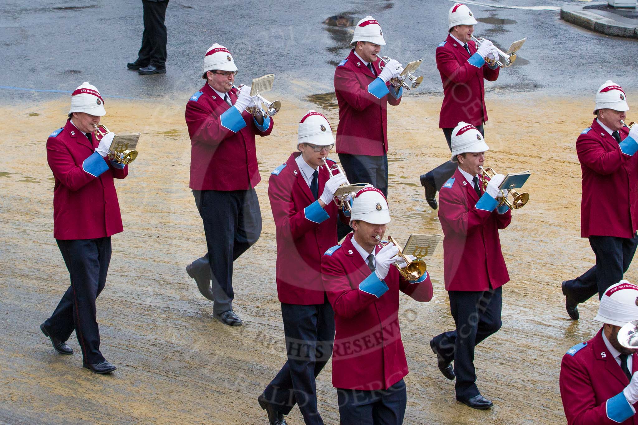 Lord Mayor's Show 2012: Entry 79 - Household Troops Band of the Salvation Army..
Press stand opposite Mansion House, City of London,
London,
Greater London,
United Kingdom,
on 10 November 2012 at 11:34, image #1002