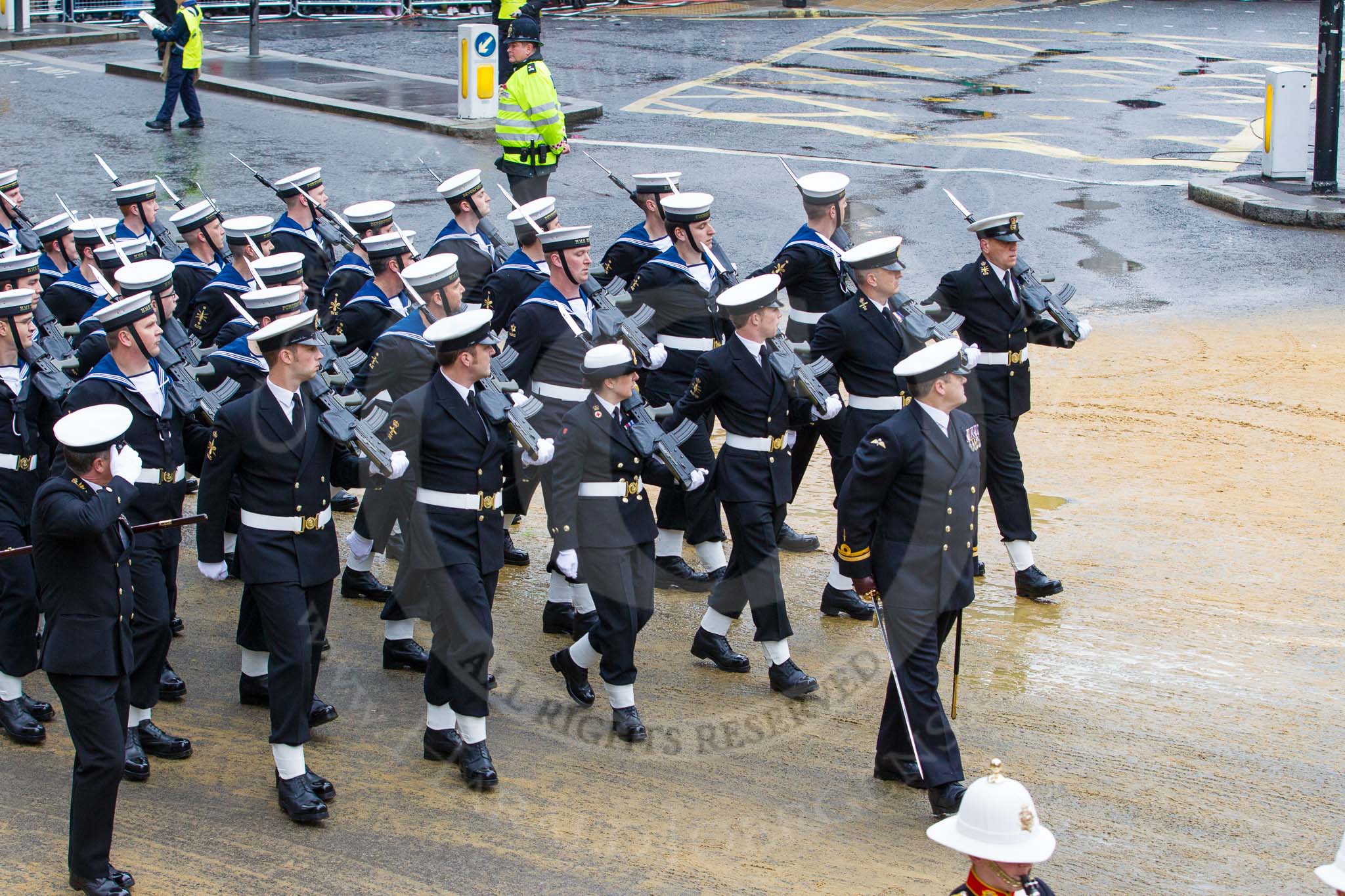 Lord Mayor's Show 2012: Entry 87 - Royal Navy (HMS Collingwood)..
Press stand opposite Mansion House, City of London,
London,
Greater London,
United Kingdom,
on 10 November 2012 at 11:38, image #1146