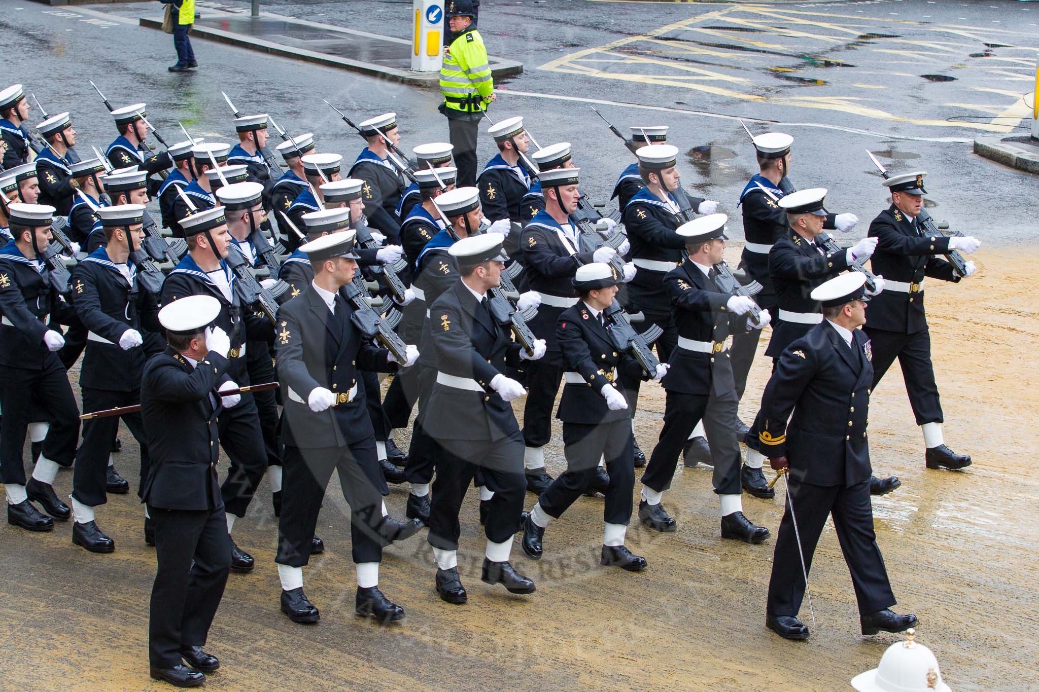 Lord Mayor's Show 2012: Entry 87 - Royal Navy (HMS Collingwood)..
Press stand opposite Mansion House, City of London,
London,
Greater London,
United Kingdom,
on 10 November 2012 at 11:38, image #1147