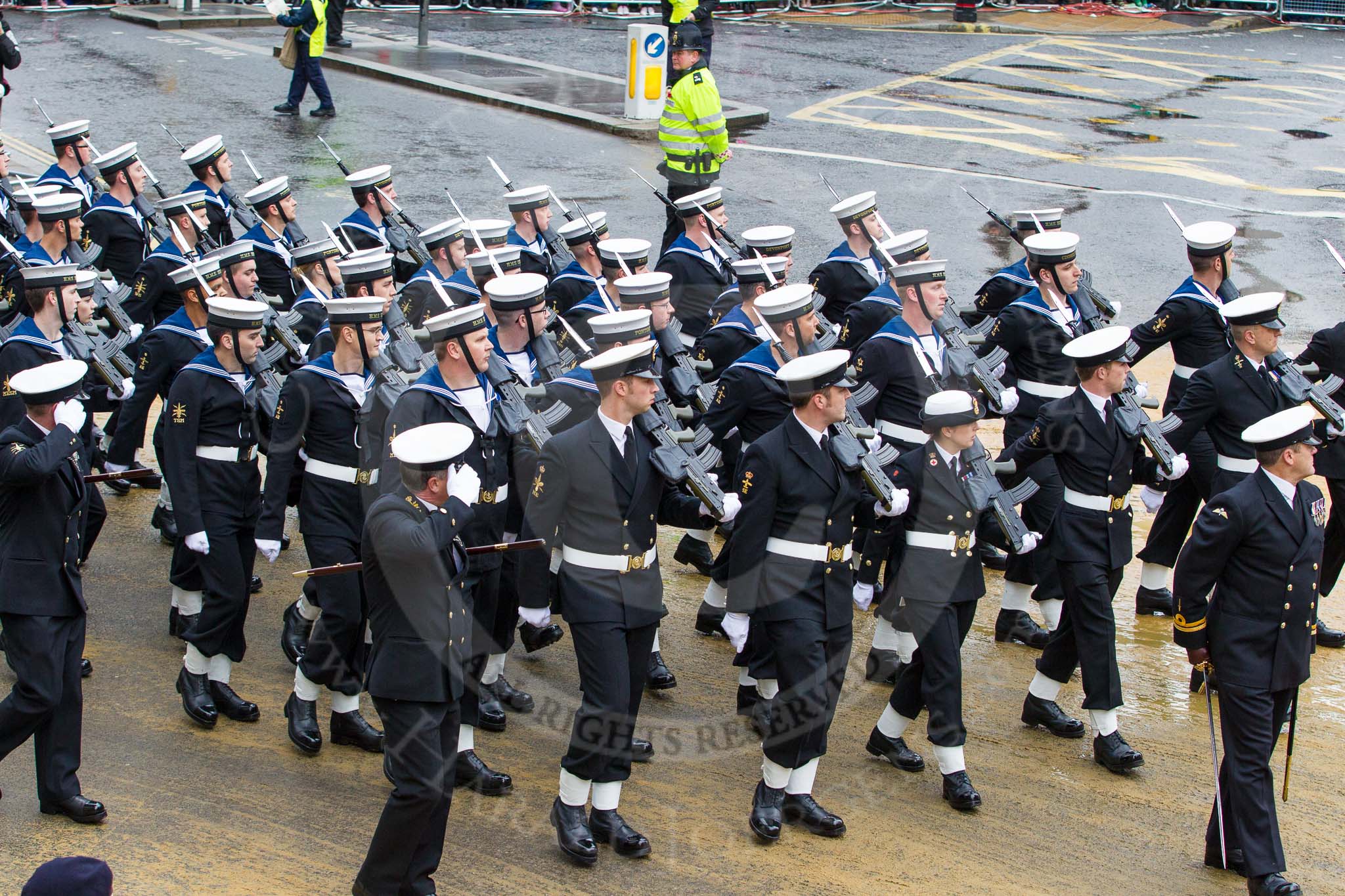 Lord Mayor's Show 2012: Entry 87 - Royal Navy (HMS Collingwood)..
Press stand opposite Mansion House, City of London,
London,
Greater London,
United Kingdom,
on 10 November 2012 at 11:38, image #1148