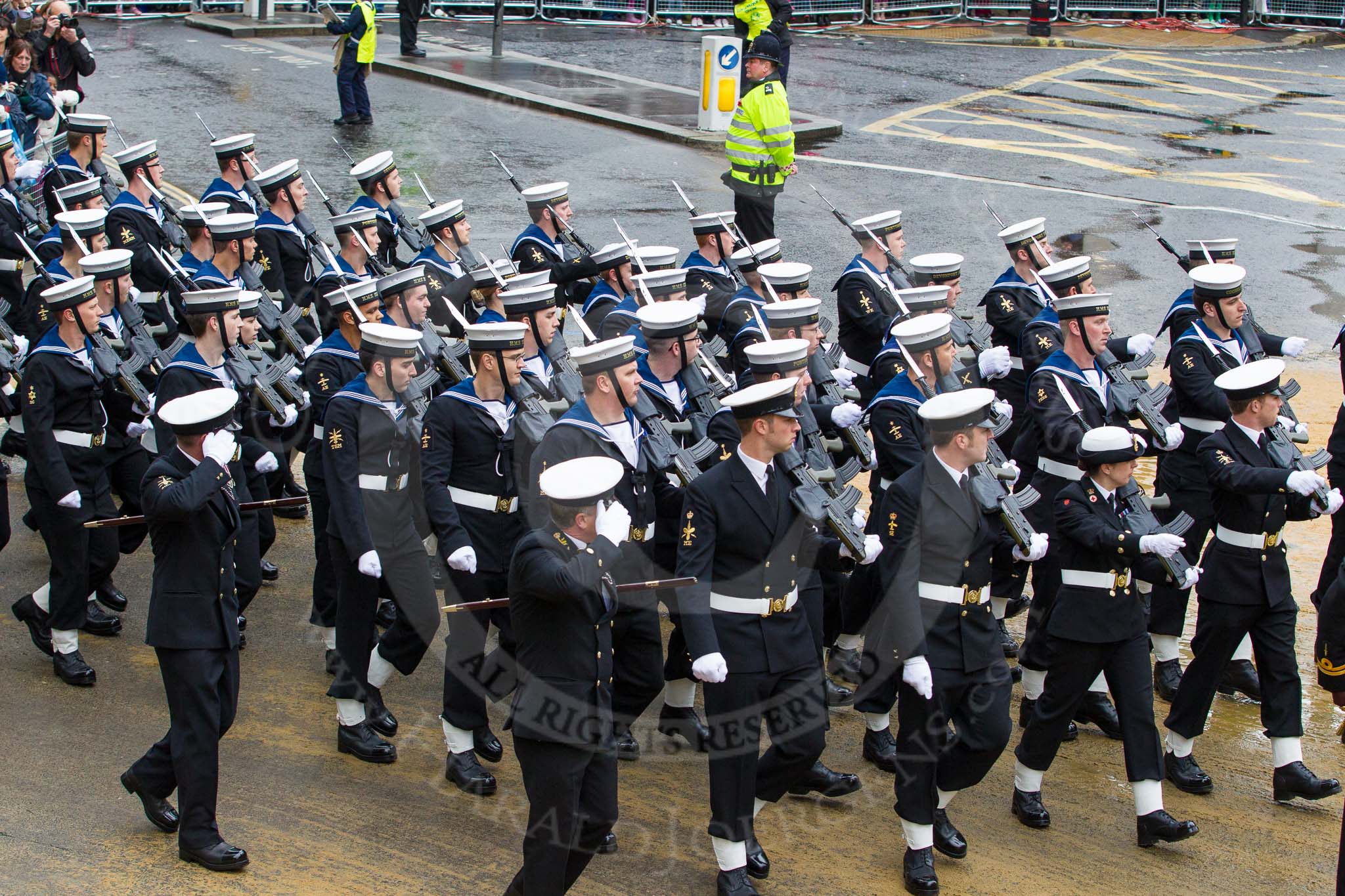 Lord Mayor's Show 2012: Entry 87 - Royal Navy (HMS Collingwood)..
Press stand opposite Mansion House, City of London,
London,
Greater London,
United Kingdom,
on 10 November 2012 at 11:38, image #1149