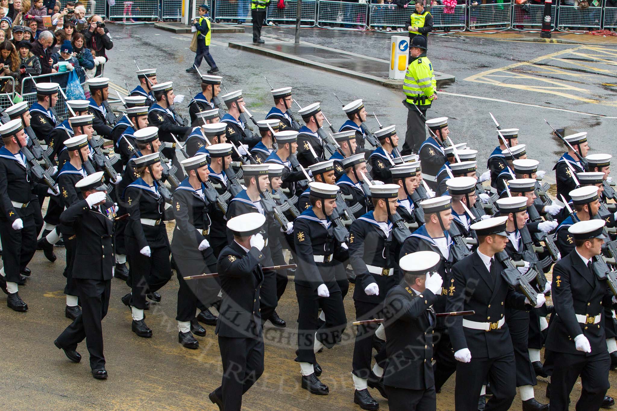 Lord Mayor's Show 2012: Entry 87 - Royal Navy (HMS Collingwood)..
Press stand opposite Mansion House, City of London,
London,
Greater London,
United Kingdom,
on 10 November 2012 at 11:38, image #1151