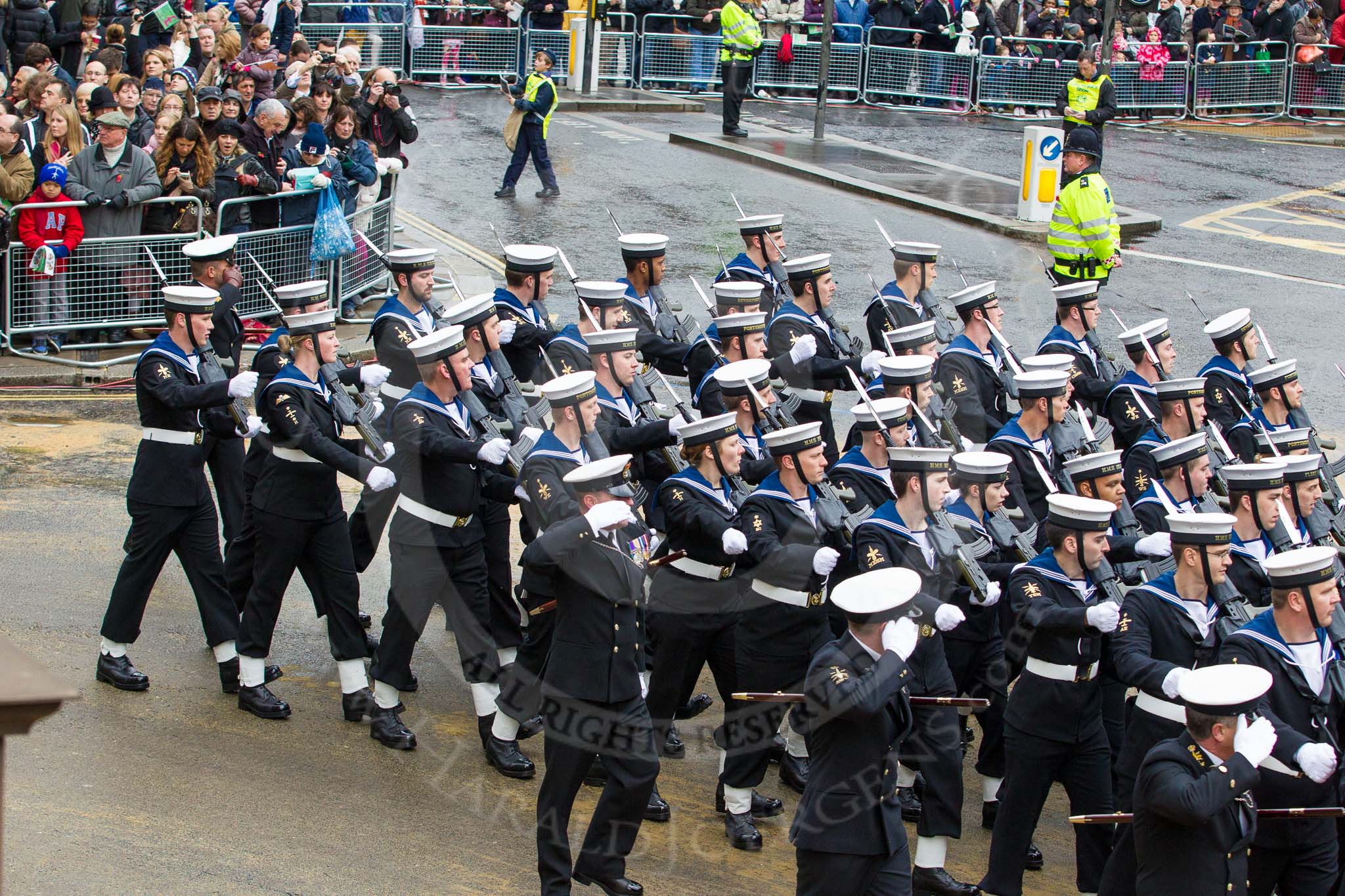 Lord Mayor's Show 2012: Entry 87 - Royal Navy (HMS Collingwood)..
Press stand opposite Mansion House, City of London,
London,
Greater London,
United Kingdom,
on 10 November 2012 at 11:38, image #1153