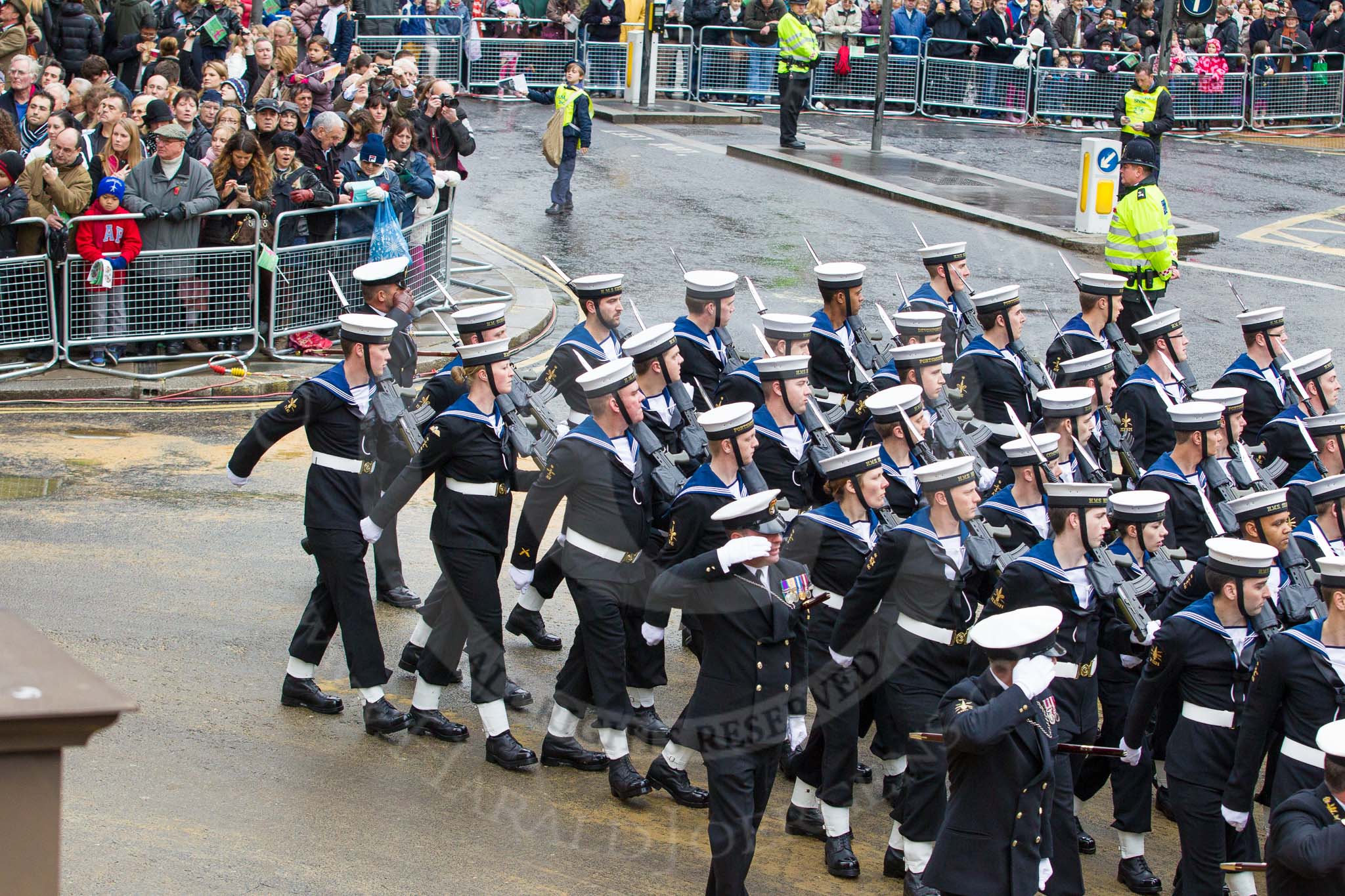 Lord Mayor's Show 2012: Entry 87 - Royal Navy (HMS Collingwood)..
Press stand opposite Mansion House, City of London,
London,
Greater London,
United Kingdom,
on 10 November 2012 at 11:38, image #1154