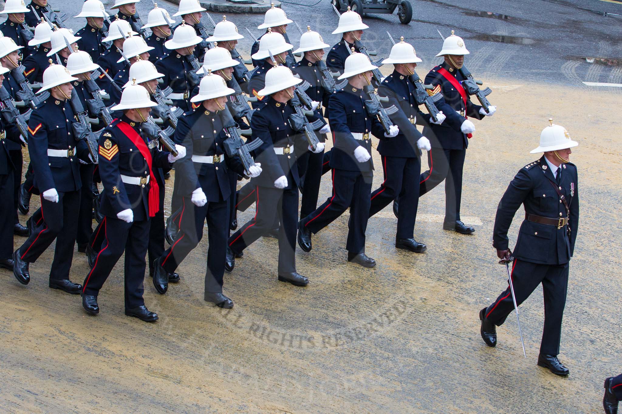 Lord Mayor's Show 2012: Entry 88 - Royal Marines..
Press stand opposite Mansion House, City of London,
London,
Greater London,
United Kingdom,
on 10 November 2012 at 11:39, image #1159