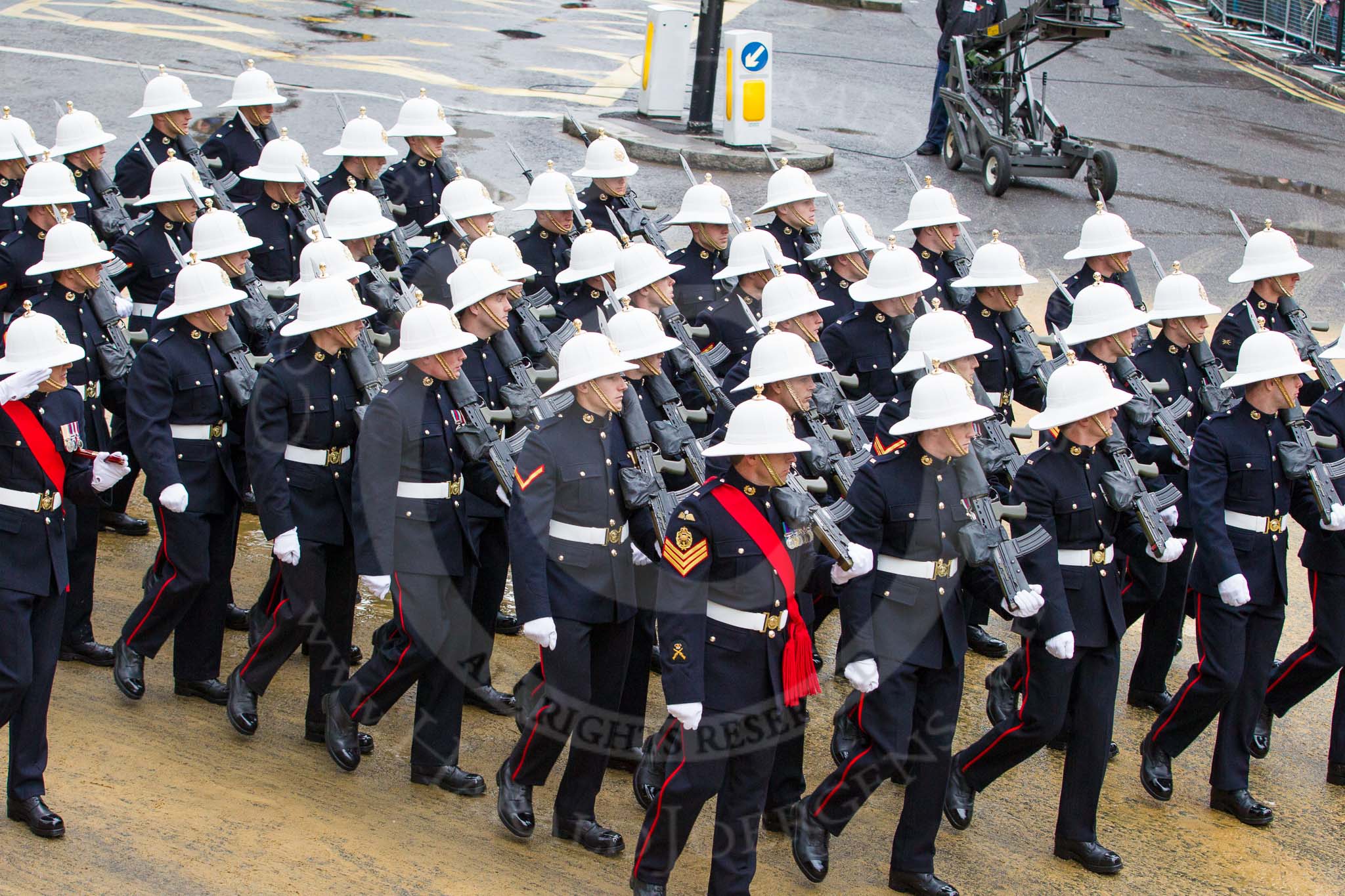 Lord Mayor's Show 2012: Entry 88 - Royal Marines..
Press stand opposite Mansion House, City of London,
London,
Greater London,
United Kingdom,
on 10 November 2012 at 11:39, image #1161