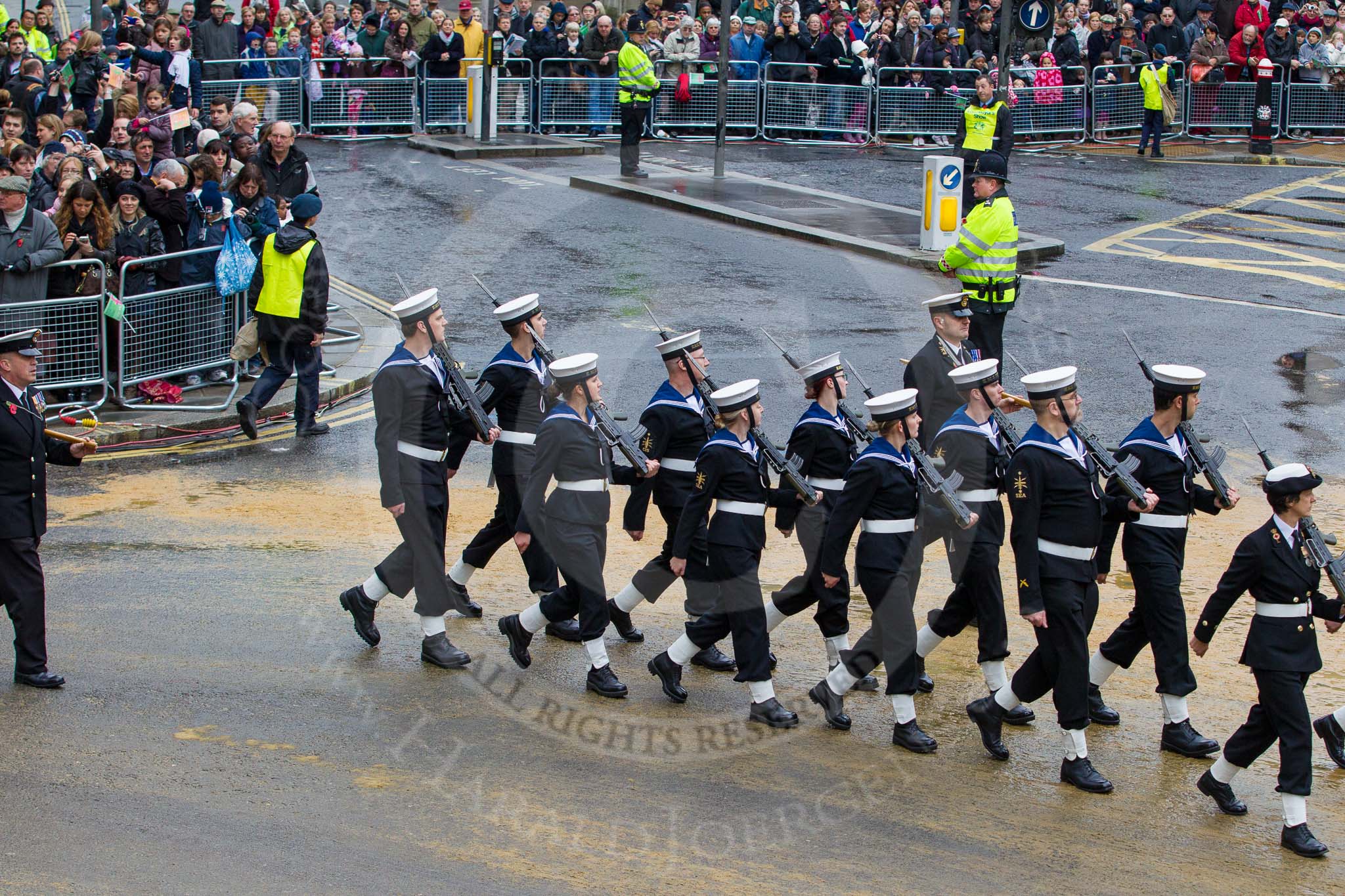 Lord Mayor's Show 2012: Entry 89 - RNR London Division (HMS President)..
Press stand opposite Mansion House, City of London,
London,
Greater London,
United Kingdom,
on 10 November 2012 at 11:39, image #1167