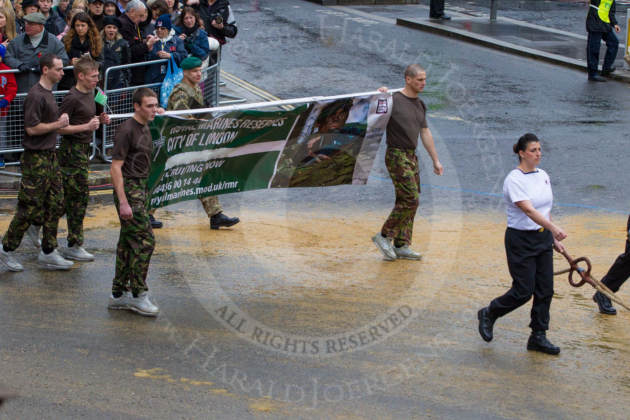 Lord Mayor's Show 2012: Entry 90 - Royal Marines Reserve (City of London)..
Press stand opposite Mansion House, City of London,
London,
Greater London,
United Kingdom,
on 10 November 2012 at 11:39, image #1190