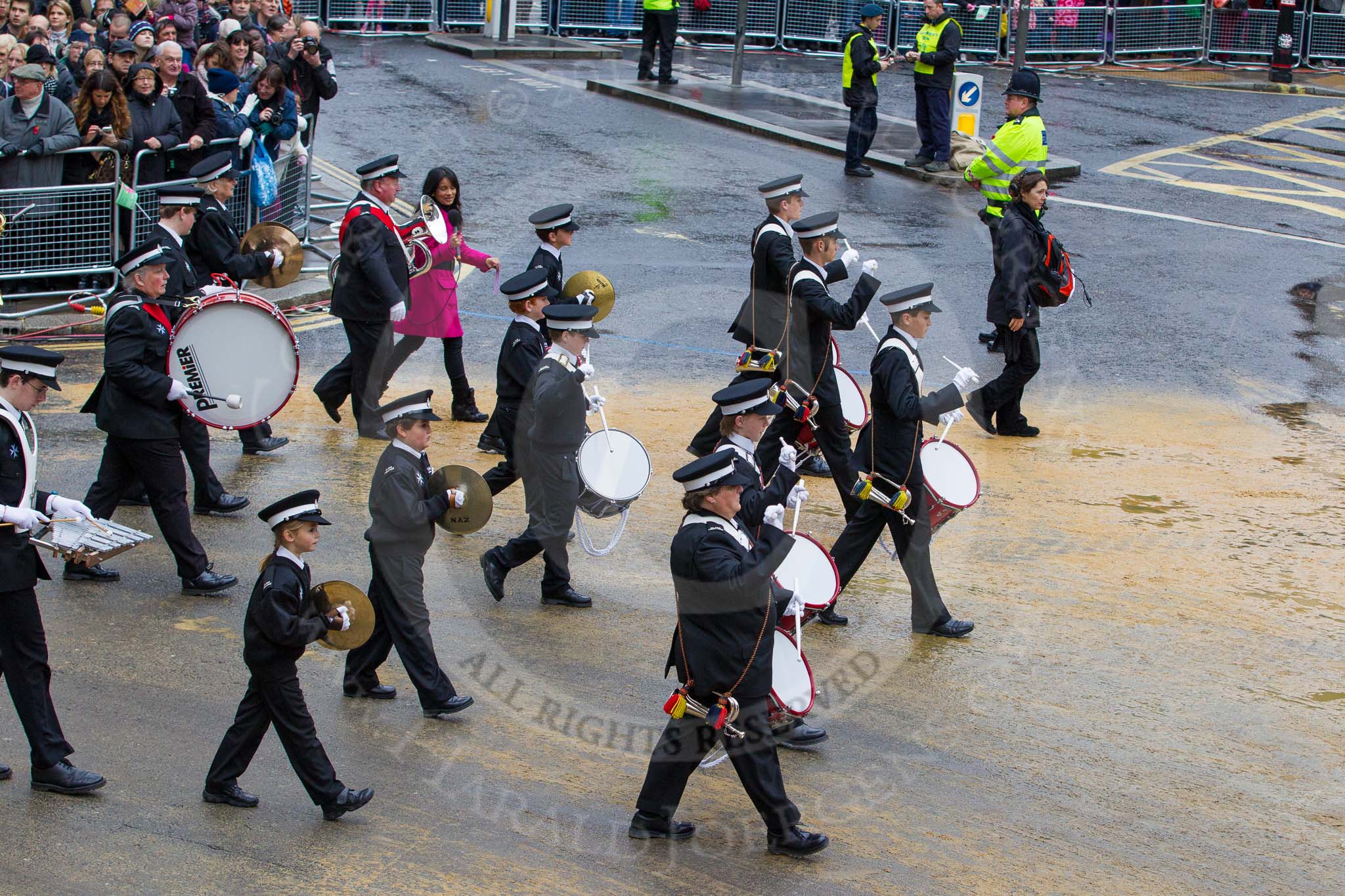Lord Mayor's Show 2012: Entry 92 - St John Ambulance Talbot Corps of Drums..
Press stand opposite Mansion House, City of London,
London,
Greater London,
United Kingdom,
on 10 November 2012 at 11:40, image #1207
