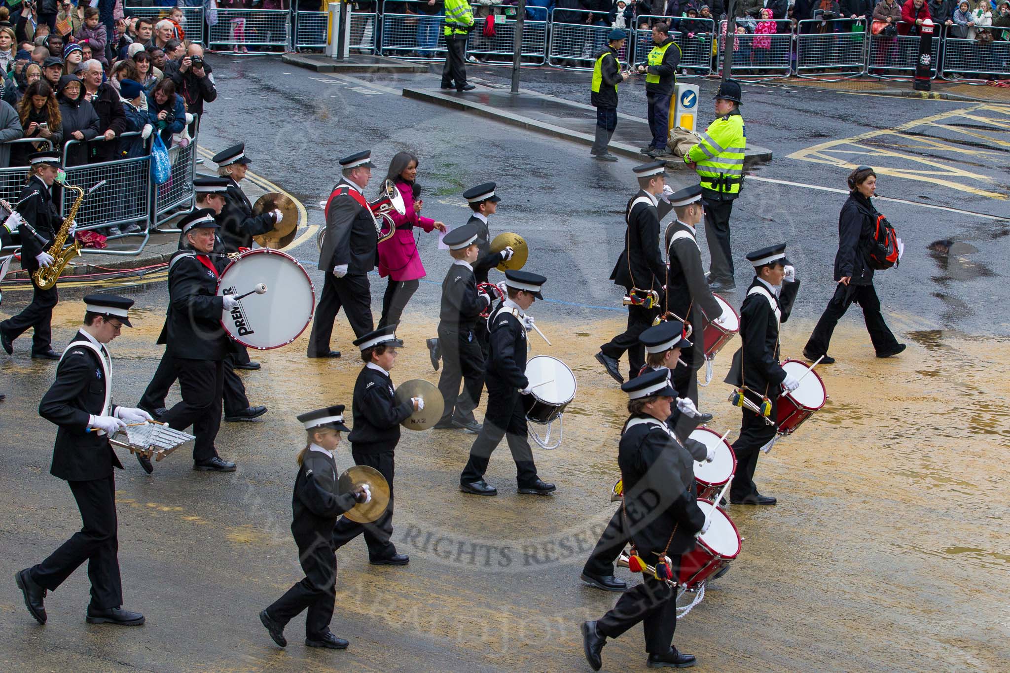 Lord Mayor's Show 2012: Entry 92 - St John Ambulance Talbot Corps of Drums..
Press stand opposite Mansion House, City of London,
London,
Greater London,
United Kingdom,
on 10 November 2012 at 11:40, image #1208
