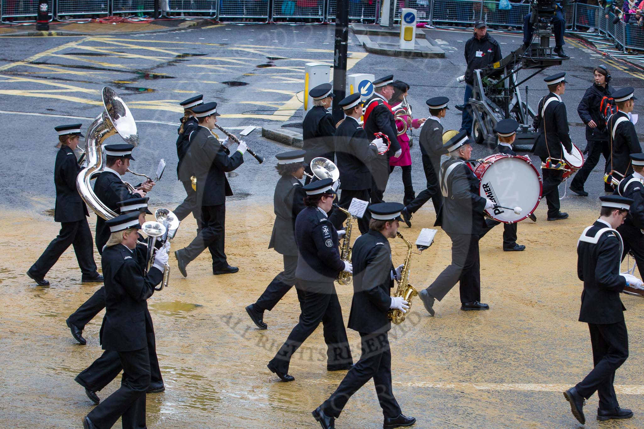 Lord Mayor's Show 2012: Entry 92 - St John Ambulance Talbot Corps of Drums..
Press stand opposite Mansion House, City of London,
London,
Greater London,
United Kingdom,
on 10 November 2012 at 11:41, image #1213