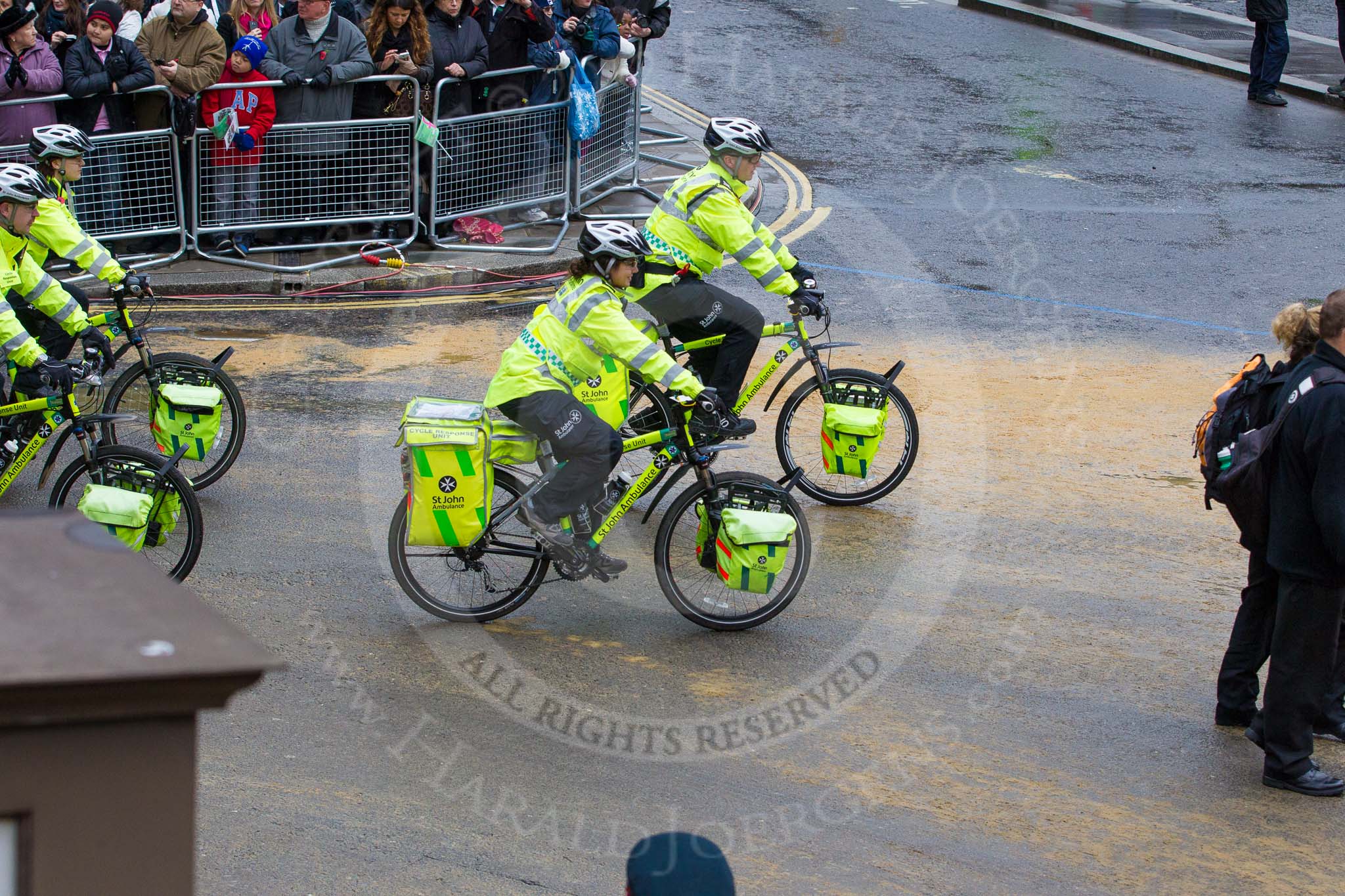 Lord Mayor's Show 2012: Entry 92 - St John Ambulance Talbot Corps of Drums..
Press stand opposite Mansion House, City of London,
London,
Greater London,
United Kingdom,
on 10 November 2012 at 11:41, image #1218