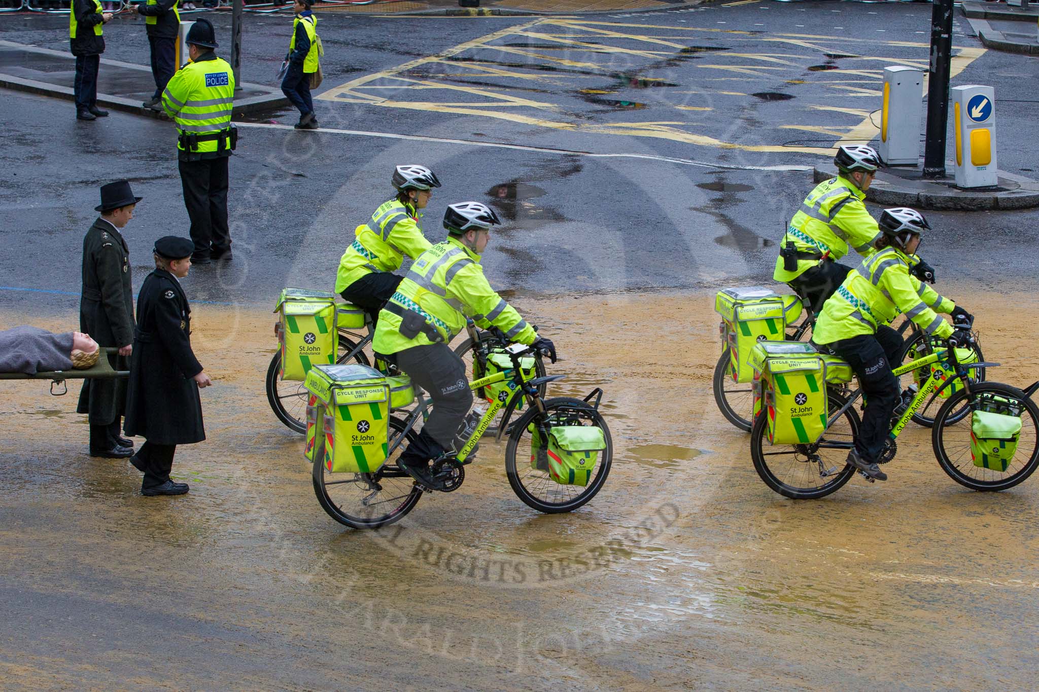 Lord Mayor's Show 2012: Entry 92 - St John Ambulance Talbot Corps of Drums..
Press stand opposite Mansion House, City of London,
London,
Greater London,
United Kingdom,
on 10 November 2012 at 11:41, image #1219