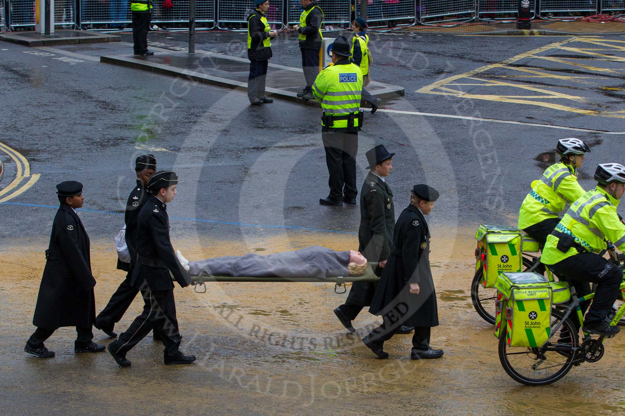 Lord Mayor's Show 2012: Entry 92 - St John Ambulance Talbot Corps of Drums..
Press stand opposite Mansion House, City of London,
London,
Greater London,
United Kingdom,
on 10 November 2012 at 11:41, image #1222