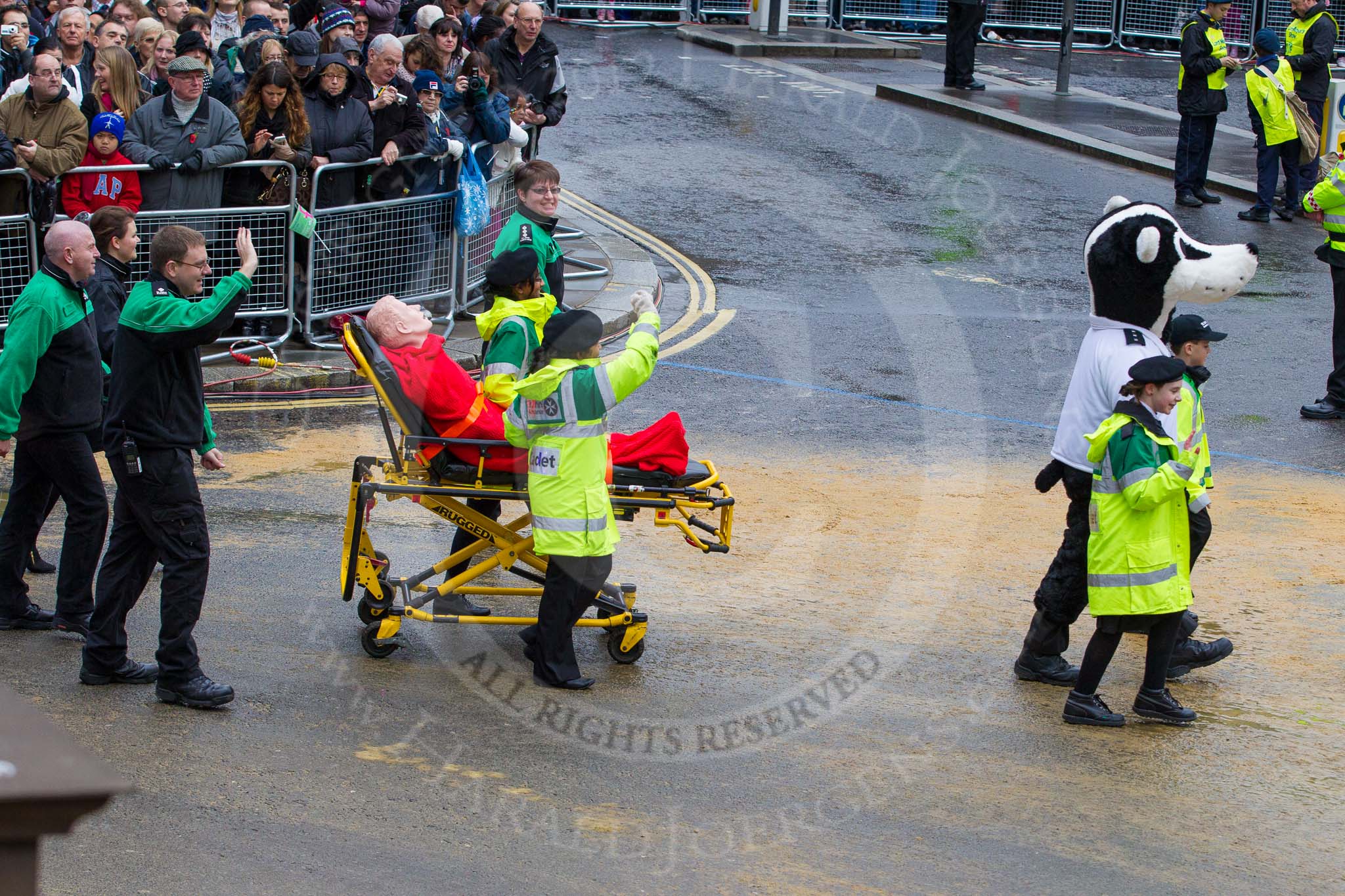 Lord Mayor's Show 2012: Entry 92 - St John Ambulance Talbot Corps of Drums..
Press stand opposite Mansion House, City of London,
London,
Greater London,
United Kingdom,
on 10 November 2012 at 11:41, image #1225