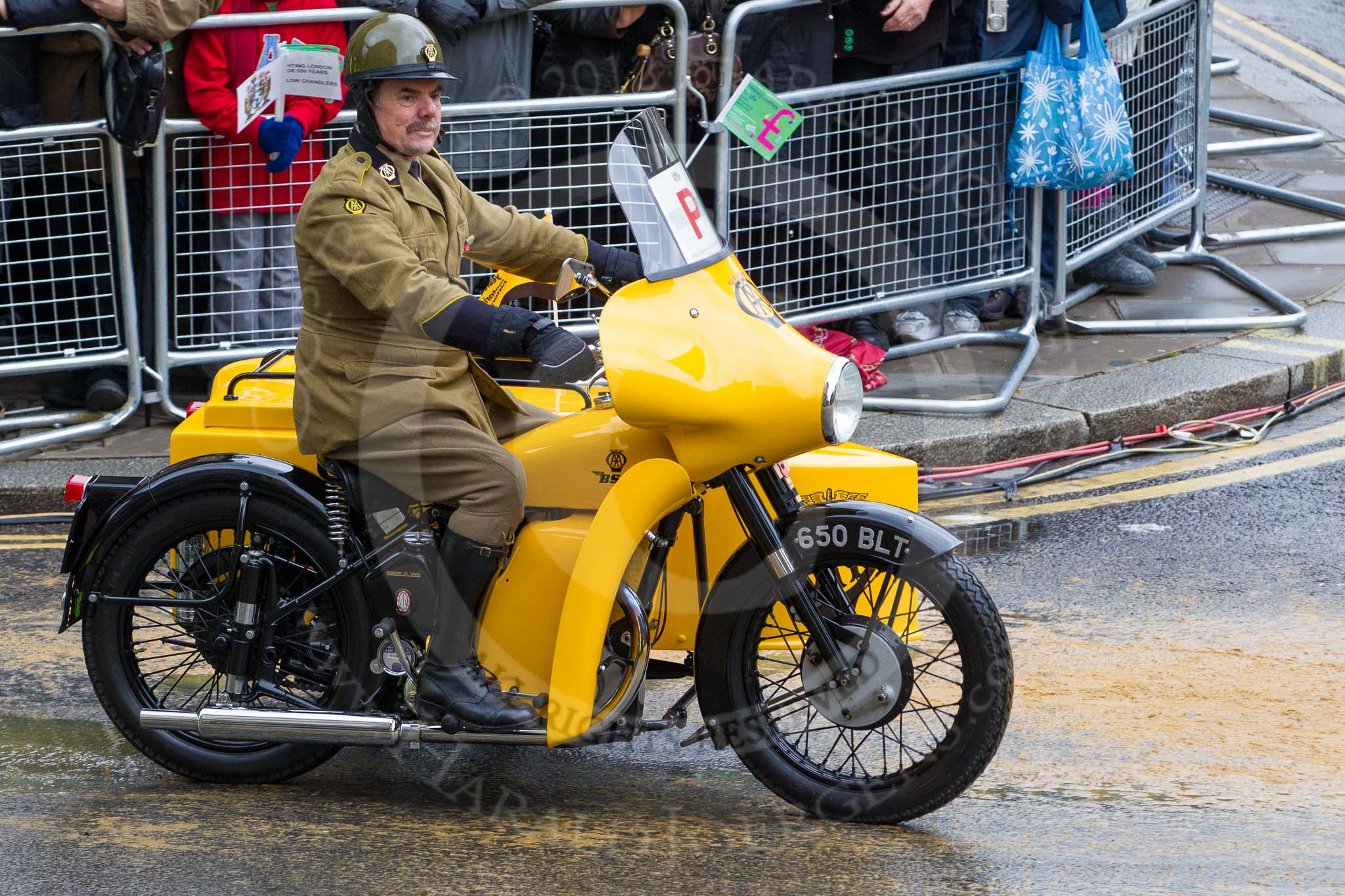 Lord Mayor's Show 2012: Entry 97 - AA, the Automobile Association, with a 1961 BSA M21 Combination motorcycle and sidecar..
Press stand opposite Mansion House, City of London,
London,
Greater London,
United Kingdom,
on 10 November 2012 at 11:43, image #1274