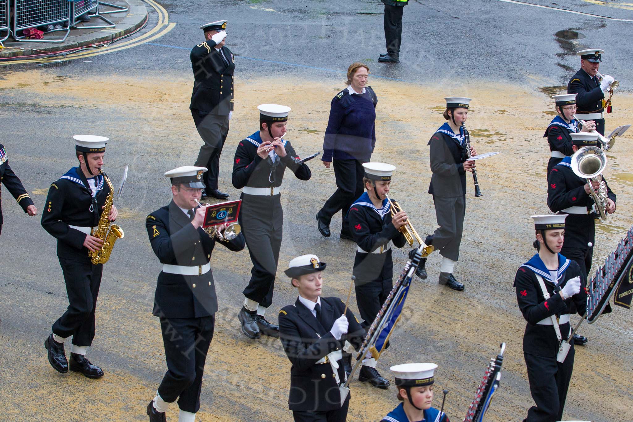 Lord Mayor's Show 2012: Entry 98 - Sea Cadet Corps Band..
Press stand opposite Mansion House, City of London,
London,
Greater London,
United Kingdom,
on 10 November 2012 at 11:45, image #1315