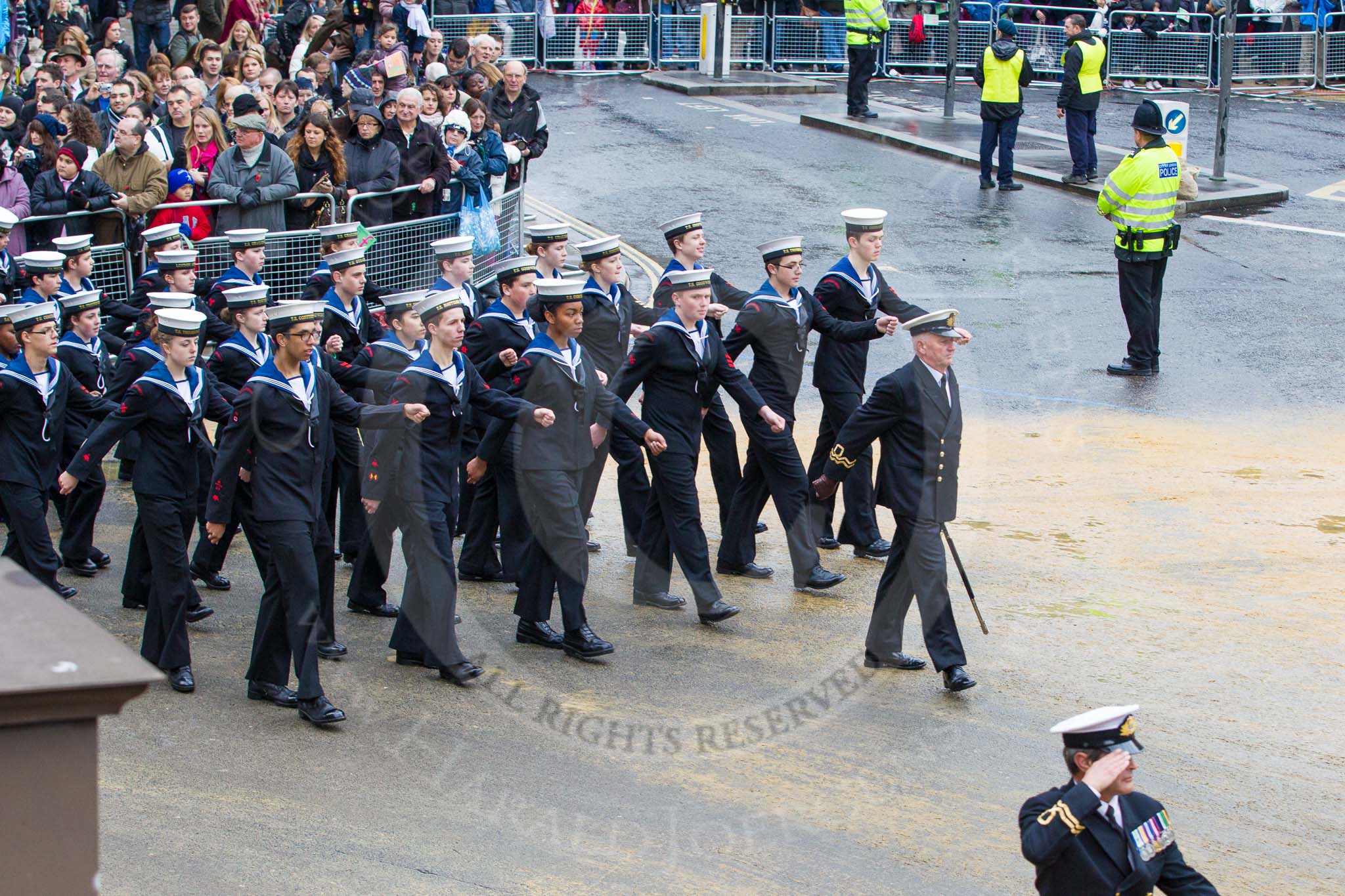 Lord Mayor's Show 2012: Entry 99 - Sea Cadet Corps (London Area)..
Press stand opposite Mansion House, City of London,
London,
Greater London,
United Kingdom,
on 10 November 2012 at 11:45, image #1319