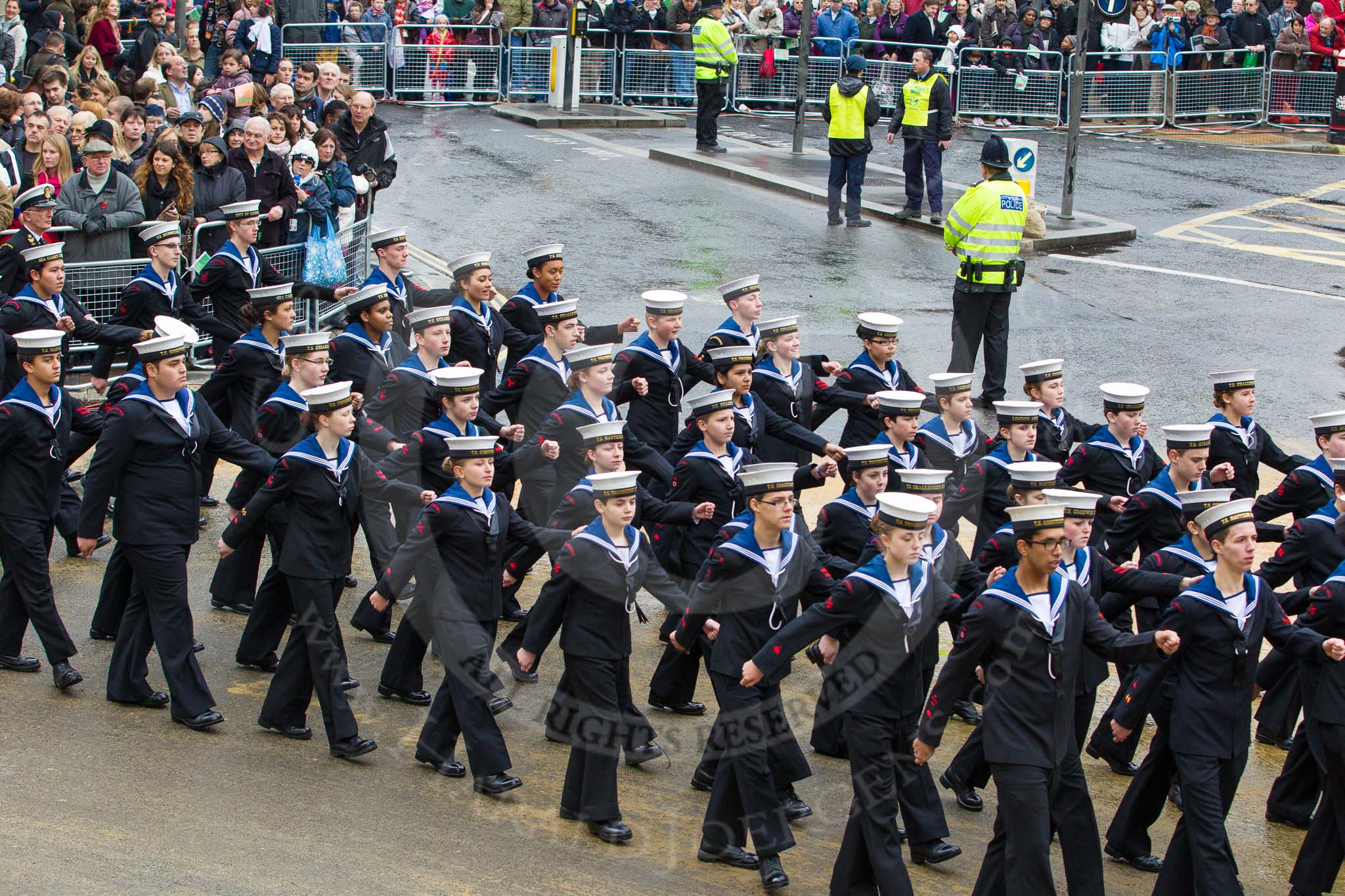 Lord Mayor's Show 2012: Entry 99 - Sea Cadet Corps (London Area)..
Press stand opposite Mansion House, City of London,
London,
Greater London,
United Kingdom,
on 10 November 2012 at 11:45, image #1323