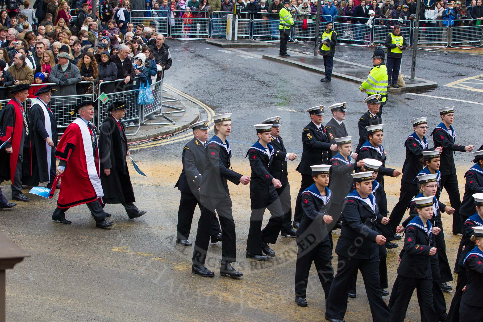 Lord Mayor's Show 2012: Entry 99 - Sea Cadet Corps (London Area)..
Press stand opposite Mansion House, City of London,
London,
Greater London,
United Kingdom,
on 10 November 2012 at 11:46, image #1327