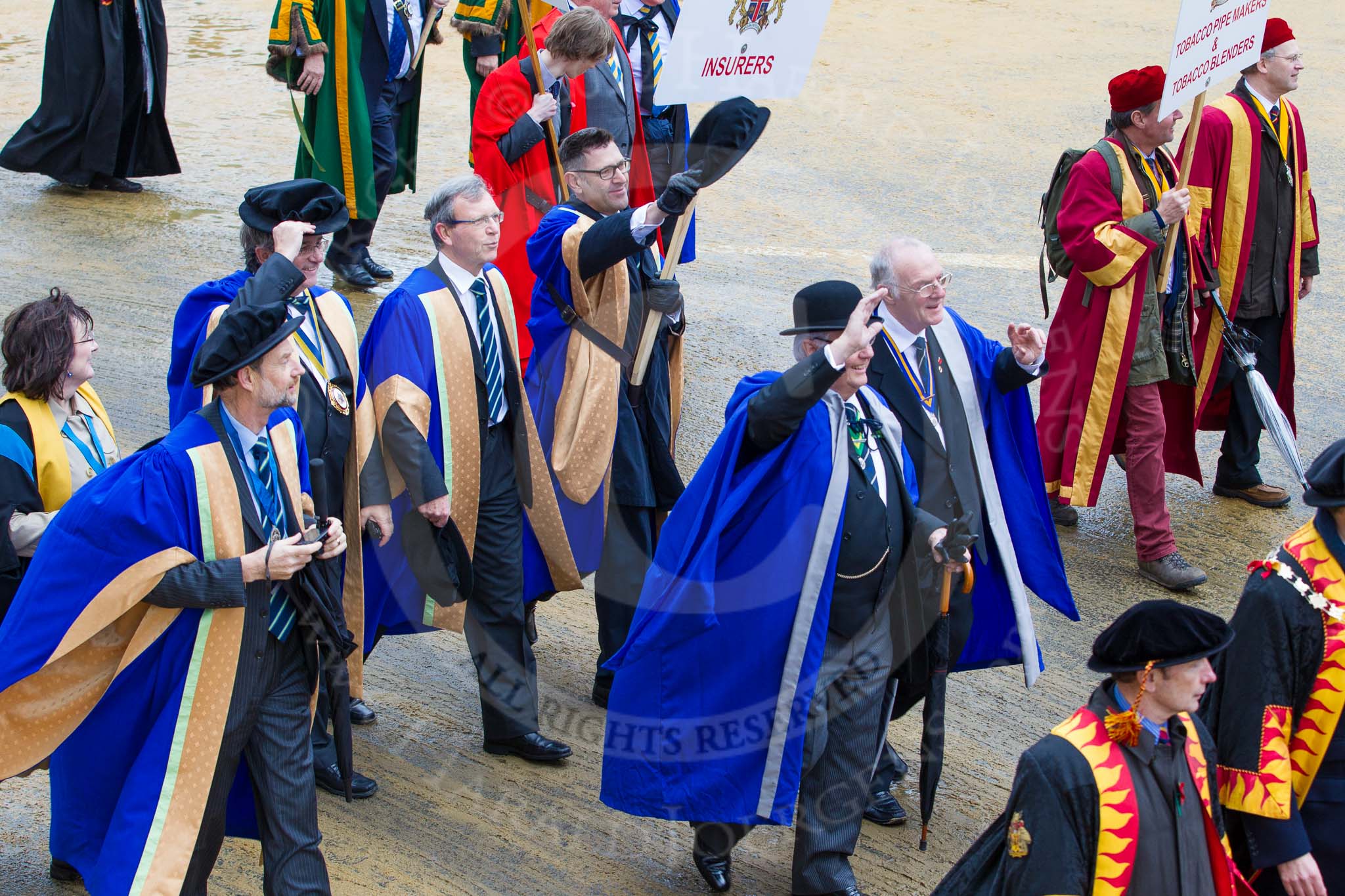 Lord Mayor's Show 2012: Entrry 104 - Modern Livery Companies, representing 26 Livery Companies..
Press stand opposite Mansion House, City of London,
London,
Greater London,
United Kingdom,
on 10 November 2012 at 11:51, image #1421