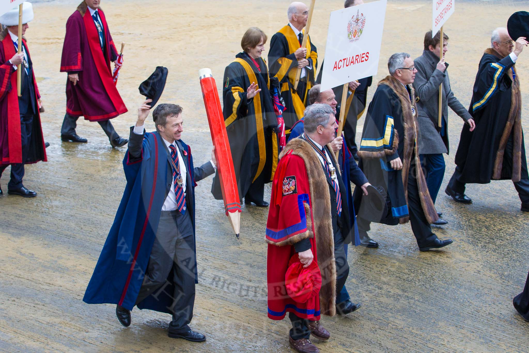 Lord Mayor's Show 2012: Entrry 104 - Modern Livery Companies, representing 26 Livery Companies..
Press stand opposite Mansion House, City of London,
London,
Greater London,
United Kingdom,
on 10 November 2012 at 11:51, image #1434