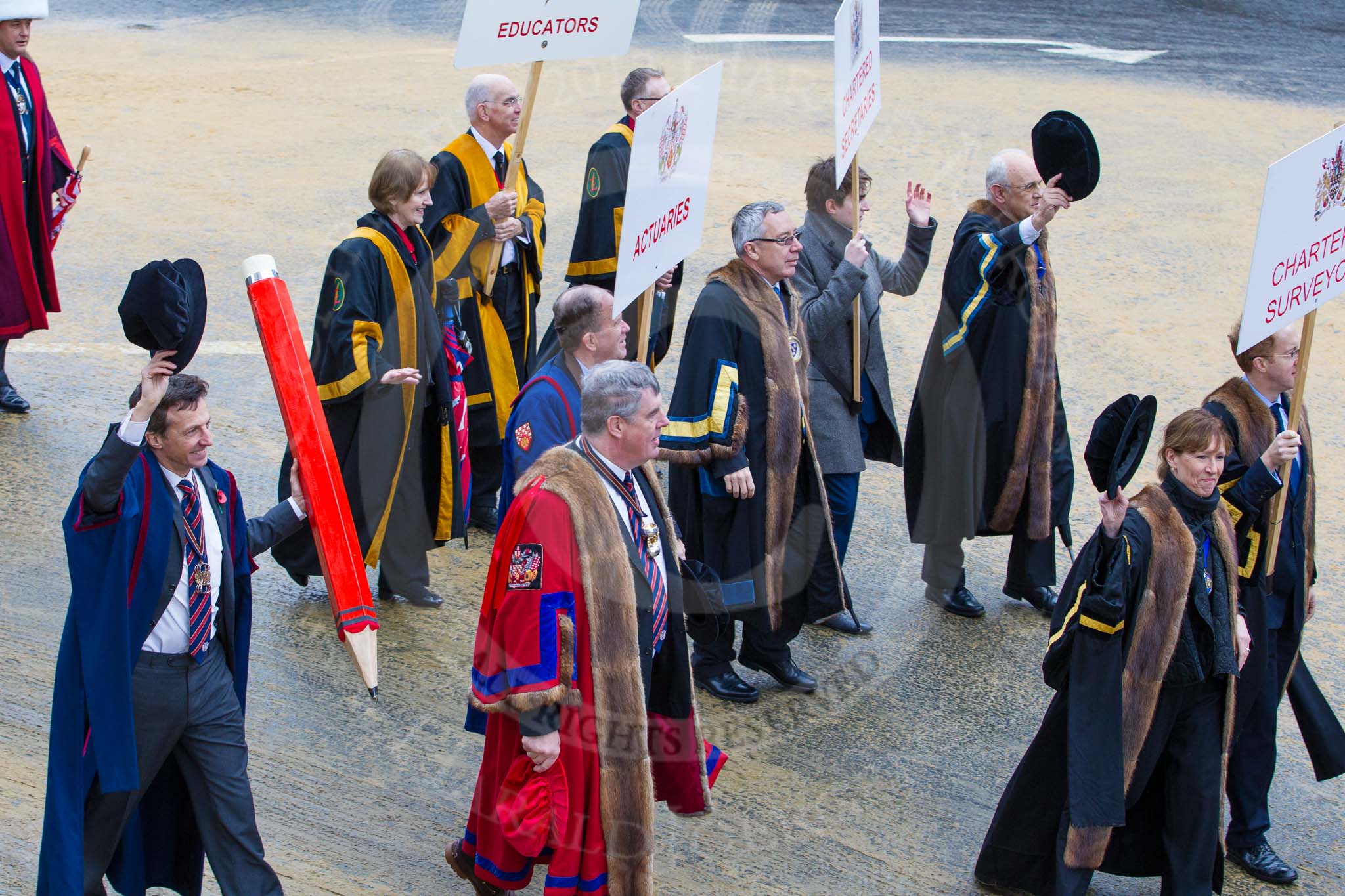 Lord Mayor's Show 2012: Entrry 104 - Modern Livery Companies, representing 26 Livery Companies..
Press stand opposite Mansion House, City of London,
London,
Greater London,
United Kingdom,
on 10 November 2012 at 11:51, image #1435