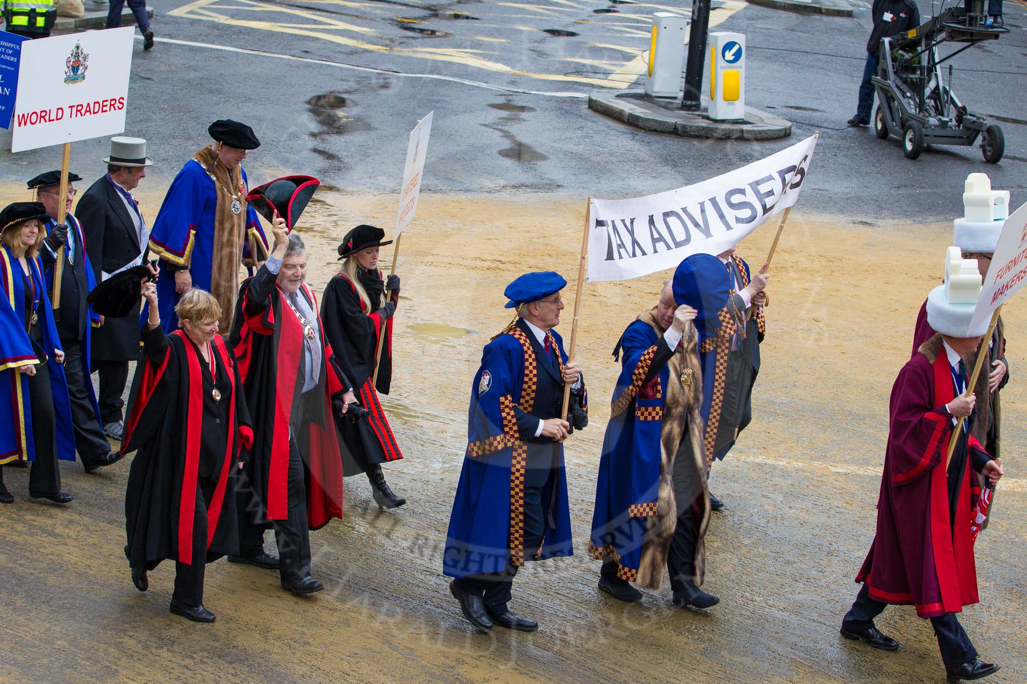 Lord Mayor's Show 2012: Entrry 104 - Modern Livery Companies, representing 26 Livery Companies..
Press stand opposite Mansion House, City of London,
London,
Greater London,
United Kingdom,
on 10 November 2012 at 11:51, image #1438