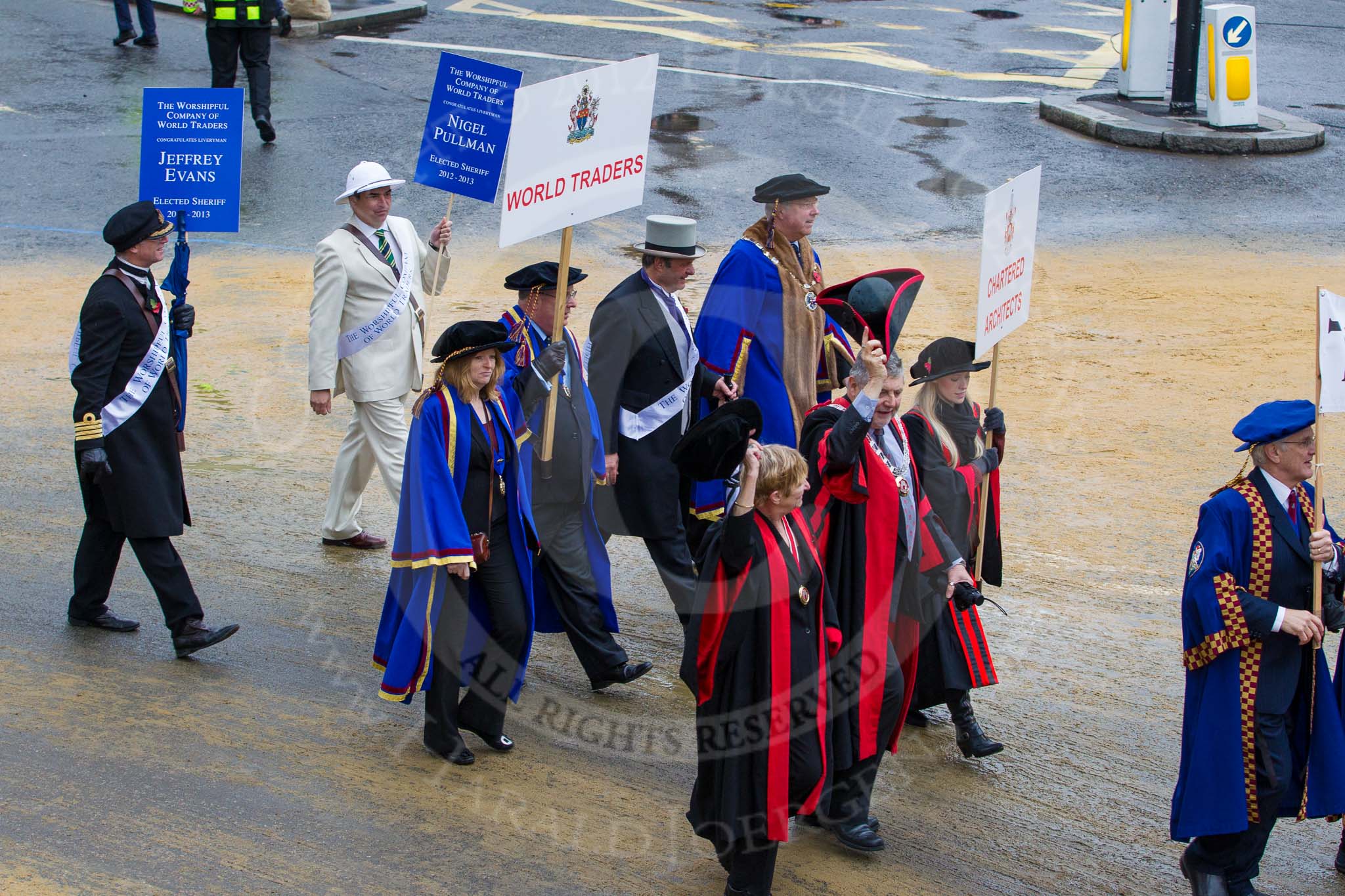 Lord Mayor's Show 2012: Entrry 104 - Modern Livery Companies, representing 26 Livery Companies..
Press stand opposite Mansion House, City of London,
London,
Greater London,
United Kingdom,
on 10 November 2012 at 11:51, image #1439