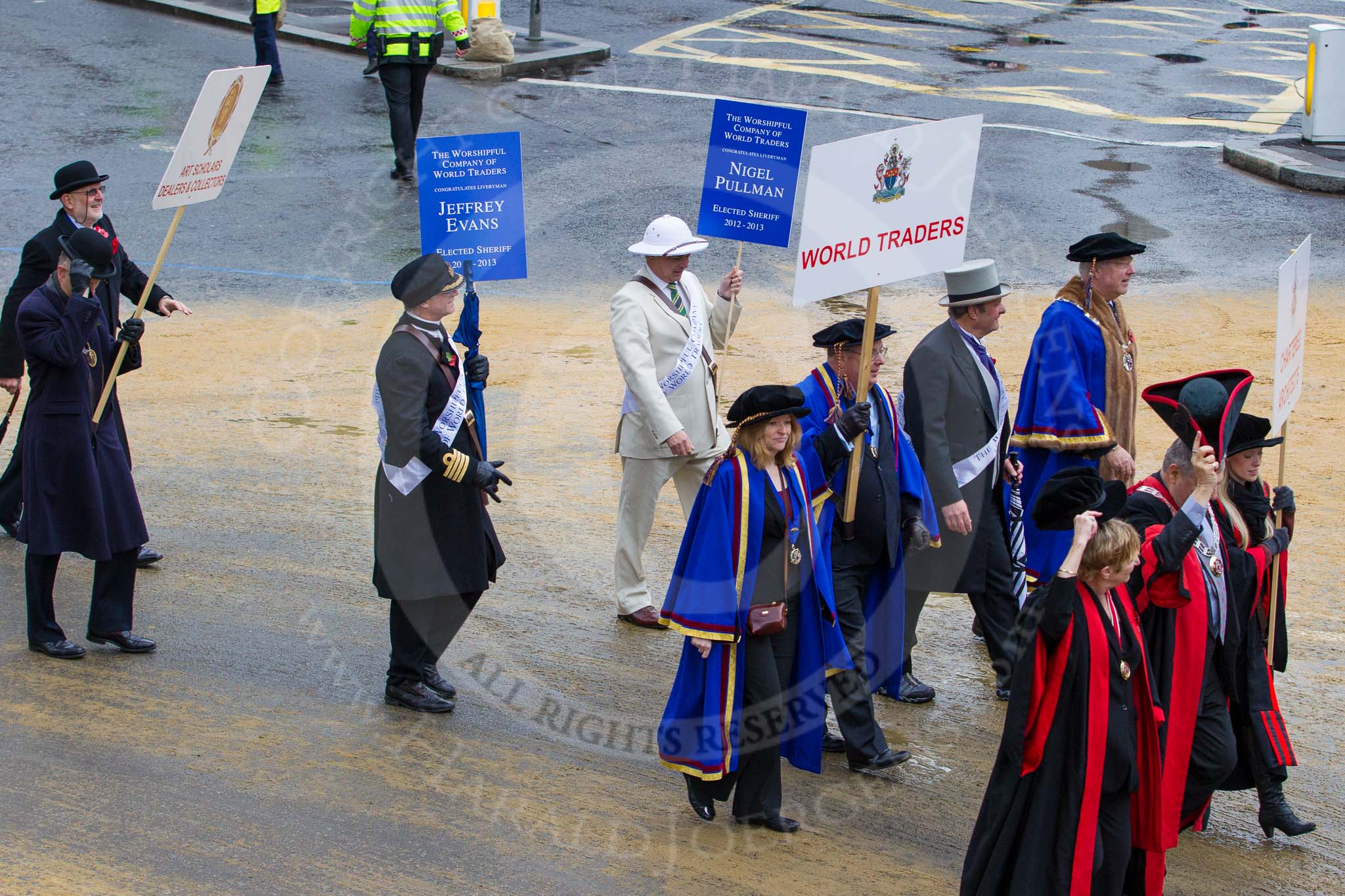 Lord Mayor's Show 2012: Entrry 104 - Modern Livery Companies, representing 26 Livery Companies..
Press stand opposite Mansion House, City of London,
London,
Greater London,
United Kingdom,
on 10 November 2012 at 11:51, image #1440