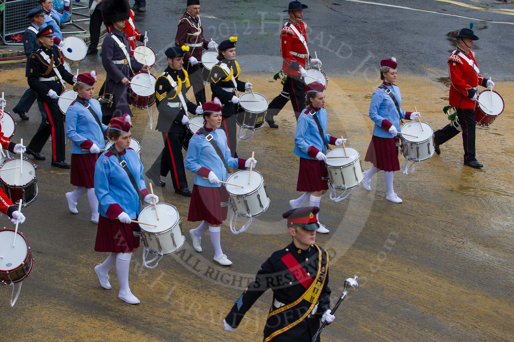 Lord Mayor's Show 2012: Entry 105 - Corps of Drums Society..
Press stand opposite Mansion House, City of London,
London,
Greater London,
United Kingdom,
on 10 November 2012 at 11:53, image #1467