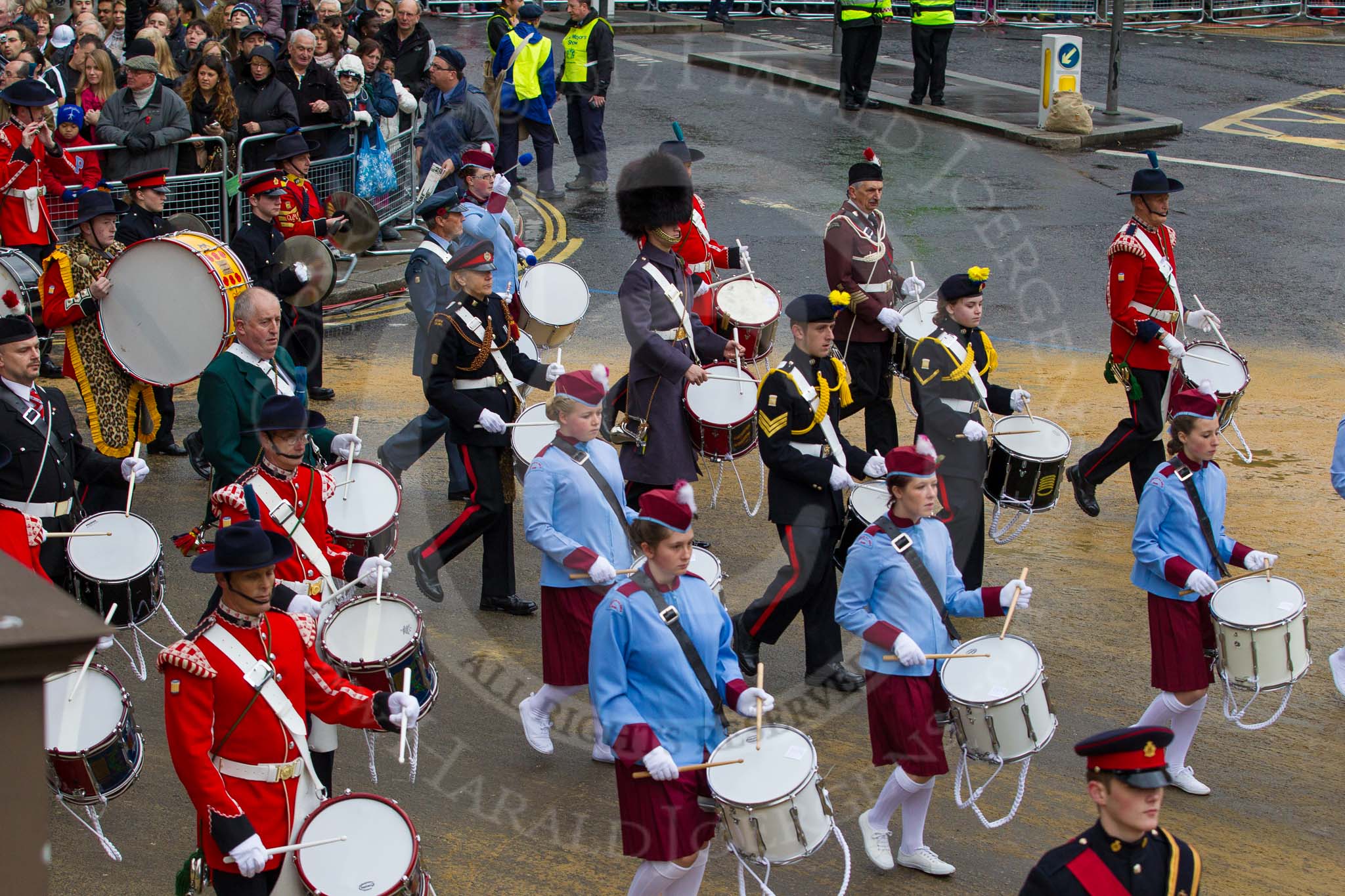 Lord Mayor's Show 2012: Entry 105 - Corps of Drums Society..
Press stand opposite Mansion House, City of London,
London,
Greater London,
United Kingdom,
on 10 November 2012 at 11:53, image #1468