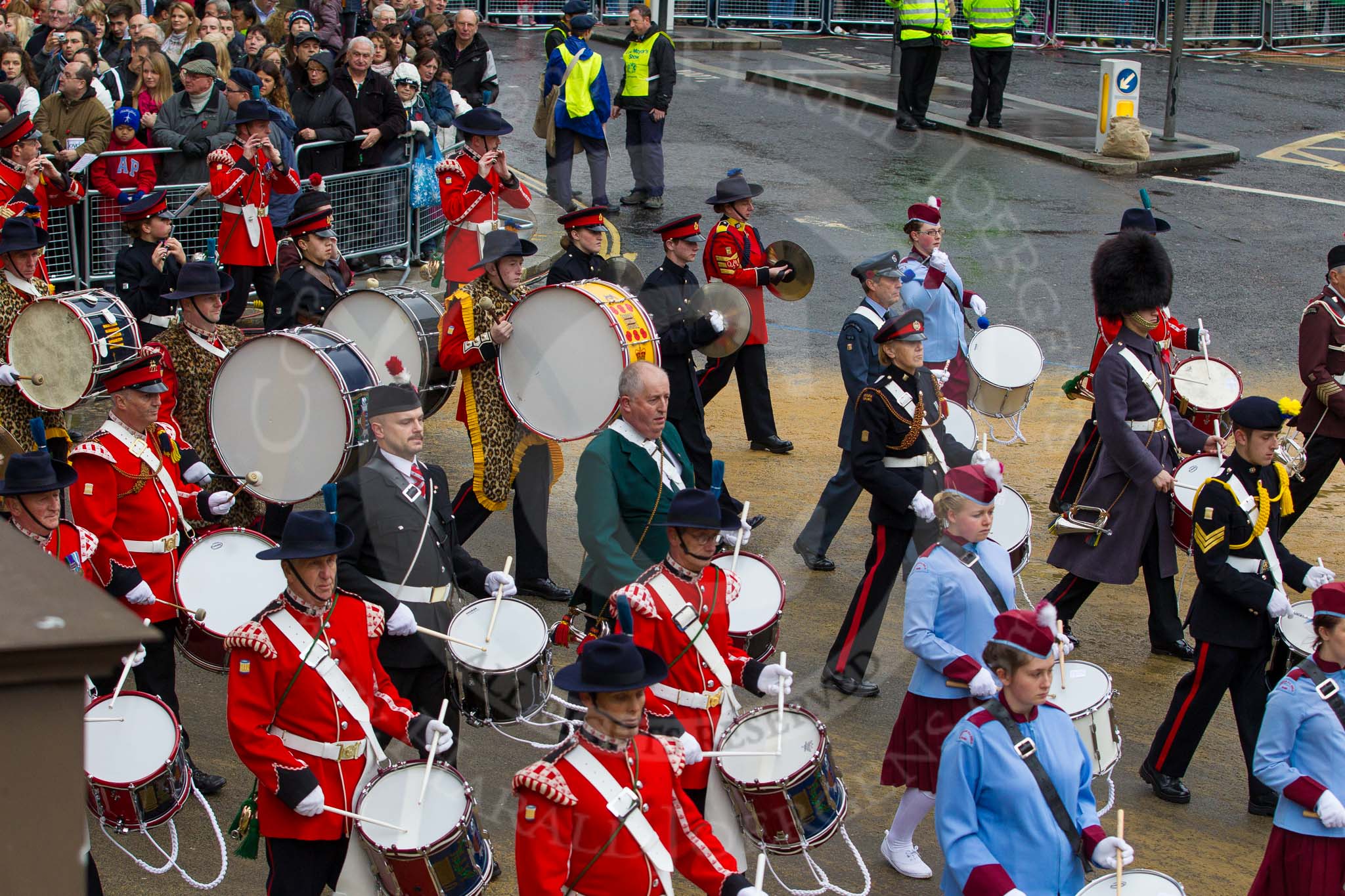 Lord Mayor's Show 2012: Entry 105 - Corps of Drums Society..
Press stand opposite Mansion House, City of London,
London,
Greater London,
United Kingdom,
on 10 November 2012 at 11:53, image #1469