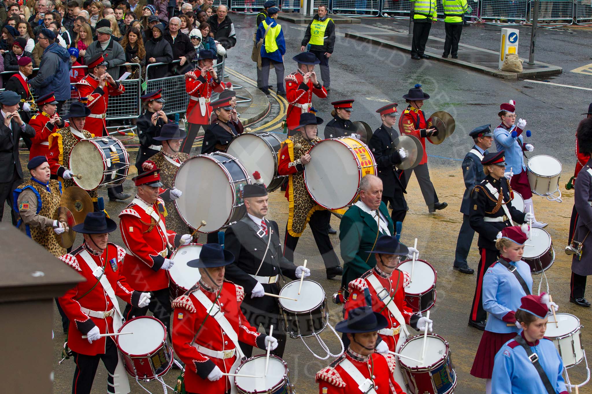 Lord Mayor's Show 2012: Entry 105 - Corps of Drums Society..
Press stand opposite Mansion House, City of London,
London,
Greater London,
United Kingdom,
on 10 November 2012 at 11:53, image #1470