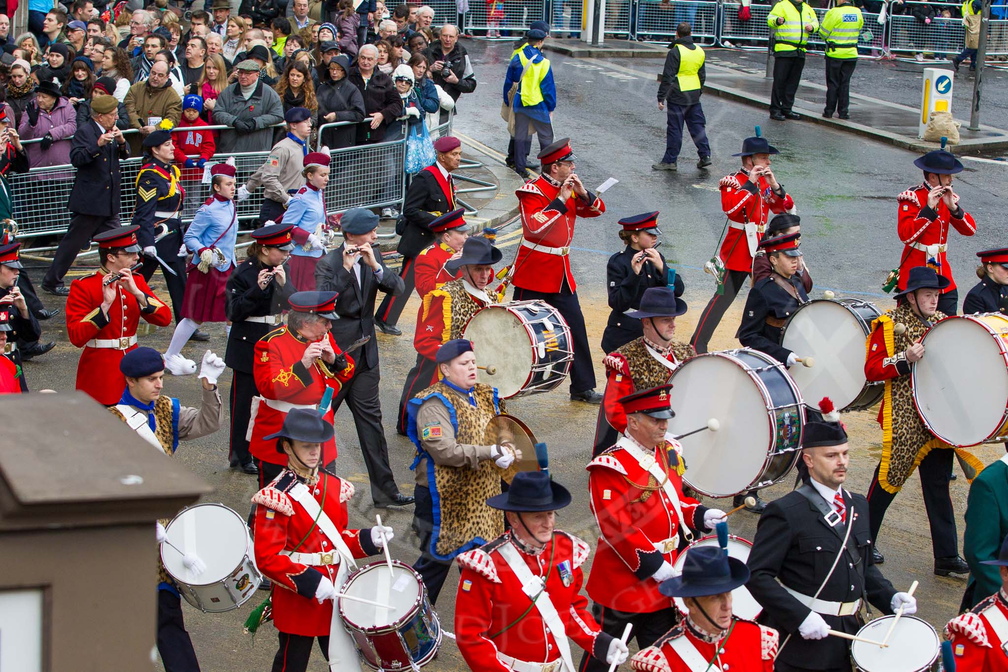 Lord Mayor's Show 2012: Entry 105 - Corps of Drums Society..
Press stand opposite Mansion House, City of London,
London,
Greater London,
United Kingdom,
on 10 November 2012 at 11:53, image #1473