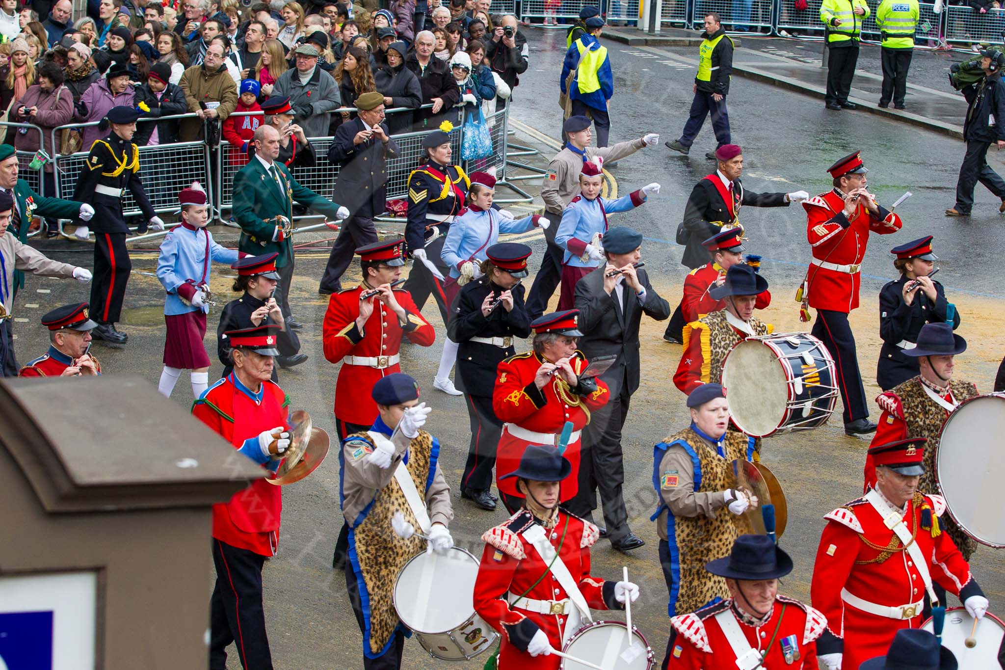 Lord Mayor's Show 2012: Entry 105 - Corps of Drums Society..
Press stand opposite Mansion House, City of London,
London,
Greater London,
United Kingdom,
on 10 November 2012 at 11:53, image #1474
