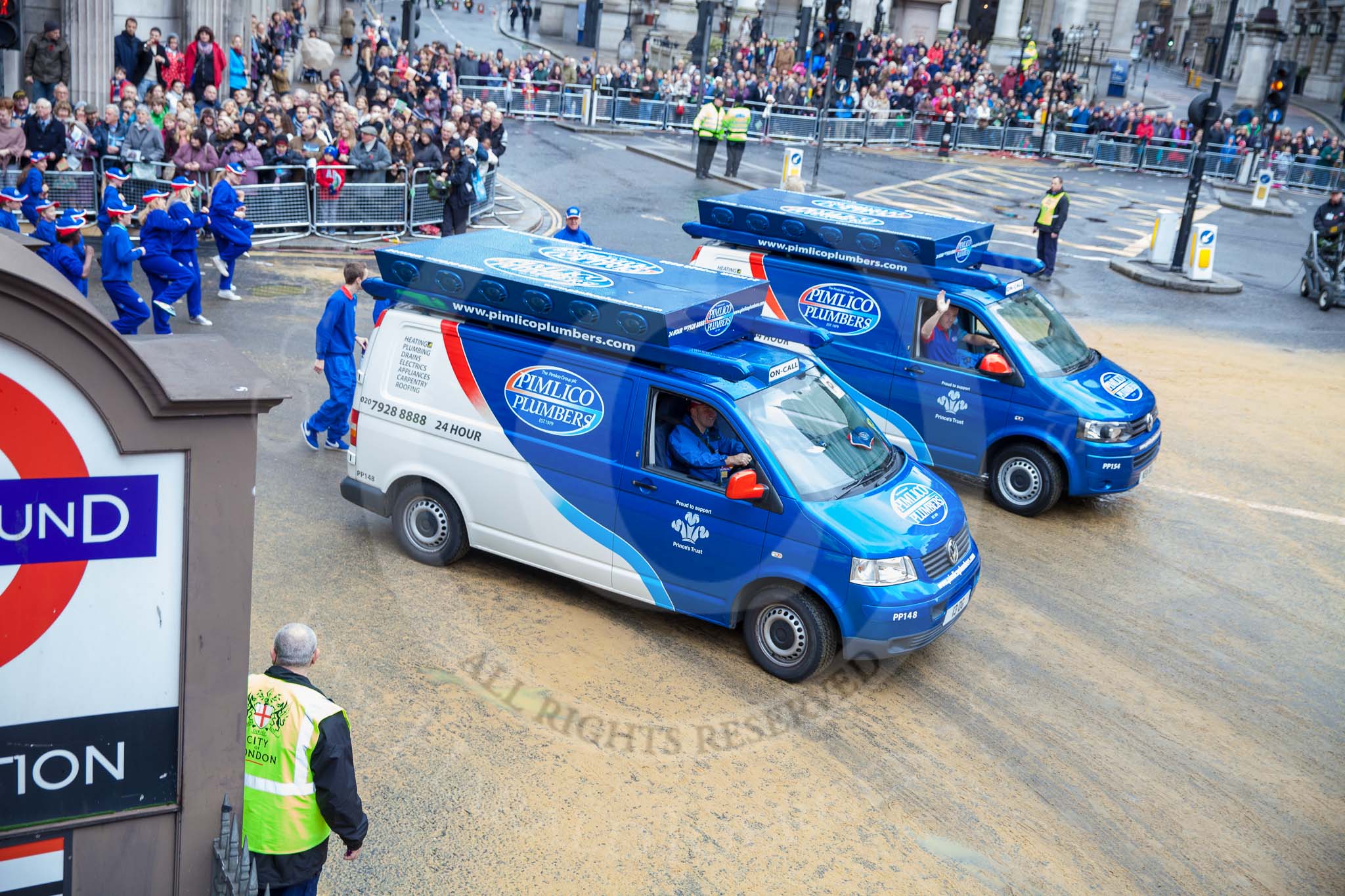 Lord Mayor's Show 2012: Entry 107 - Pimlico Plumbers..
Press stand opposite Mansion House, City of London,
London,
Greater London,
United Kingdom,
on 10 November 2012 at 11:54, image #1512