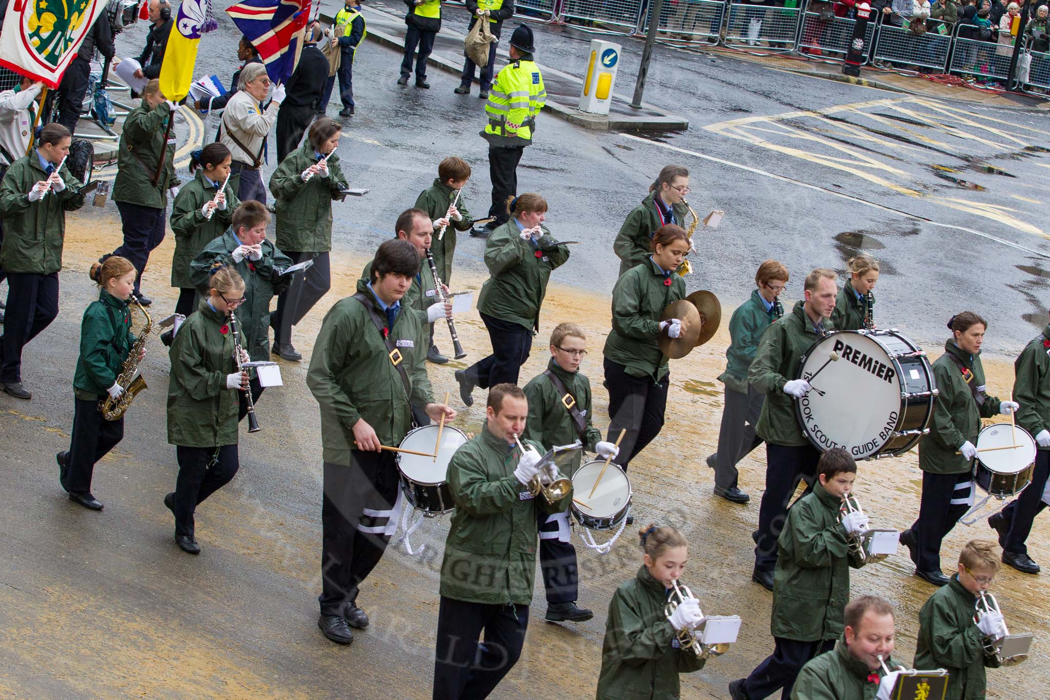 Lord Mayor's Show 2012: Entry 117 - 1st Hook Scout & Guide Band..
Press stand opposite Mansion House, City of London,
London,
Greater London,
United Kingdom,
on 10 November 2012 at 11:59, image #1673