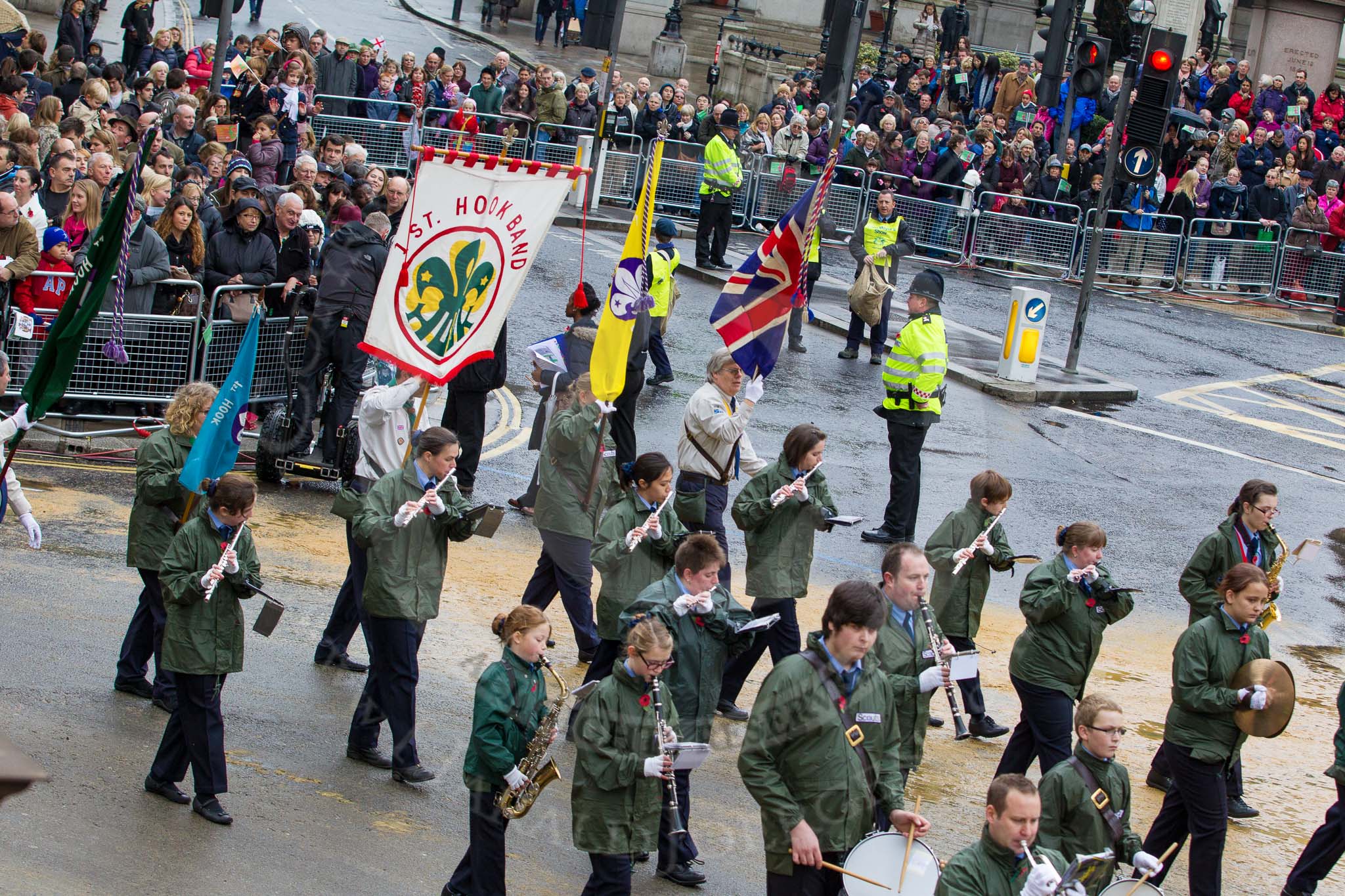 Lord Mayor's Show 2012: Entry 117 - 1st Hook Scout & Guide Band..
Press stand opposite Mansion House, City of London,
London,
Greater London,
United Kingdom,
on 10 November 2012 at 11:59, image #1674