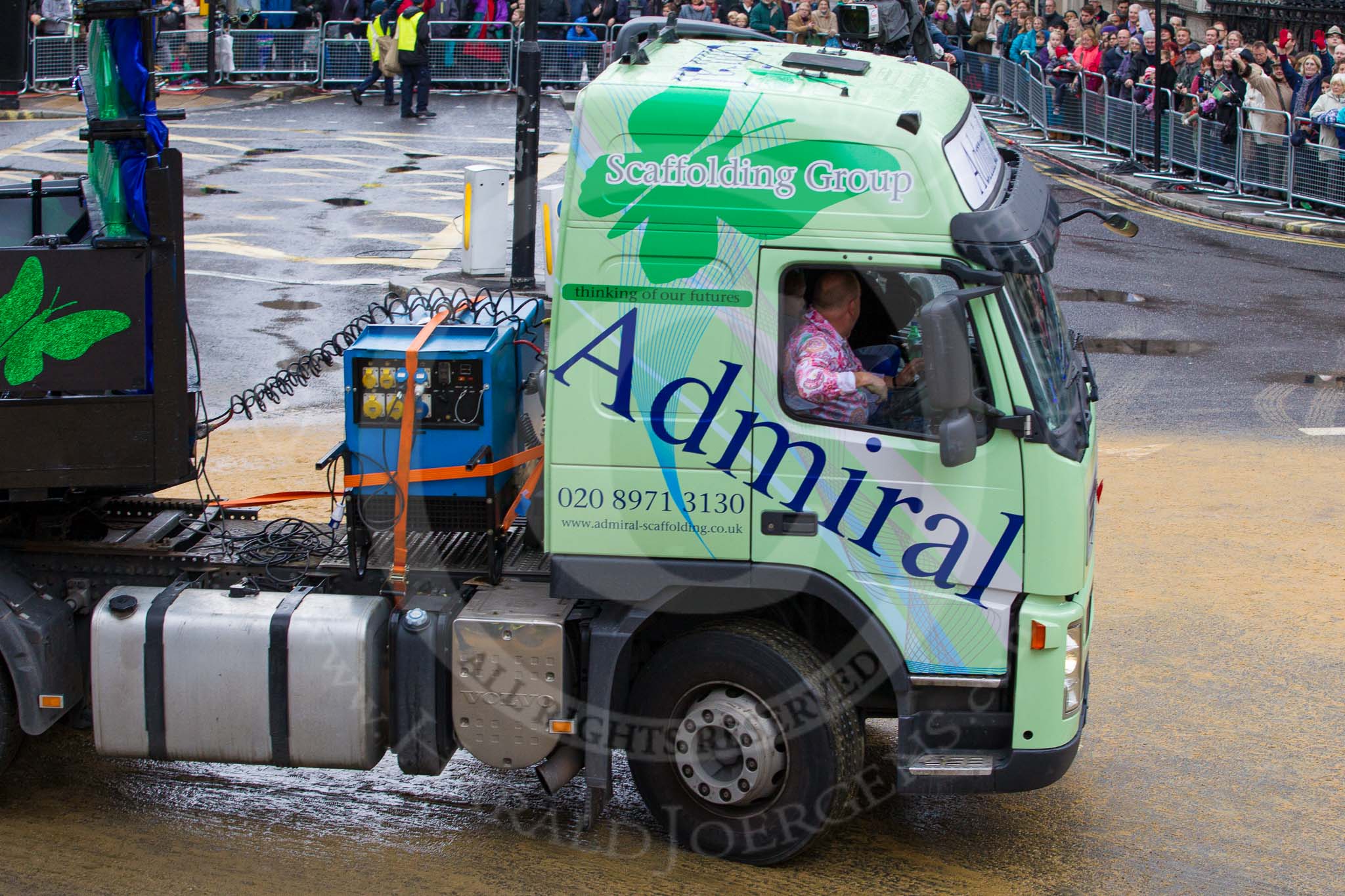 Lord Mayor's Show 2012: Entry 119 - Admiral Scaffolding..
Press stand opposite Mansion House, City of London,
London,
Greater London,
United Kingdom,
on 10 November 2012 at 12:00, image #1696