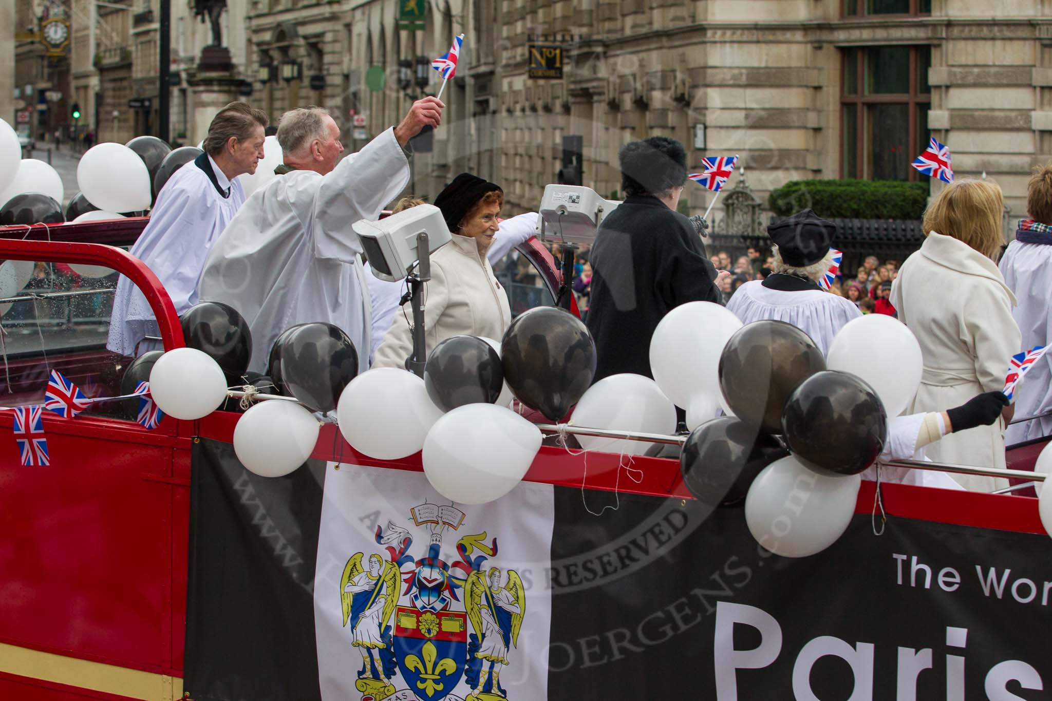 Lord Mayor's Show 2012: Entry 121 - Worshipful Company of Parish Clerks..
Press stand opposite Mansion House, City of London,
London,
Greater London,
United Kingdom,
on 10 November 2012 at 12:01, image #1726