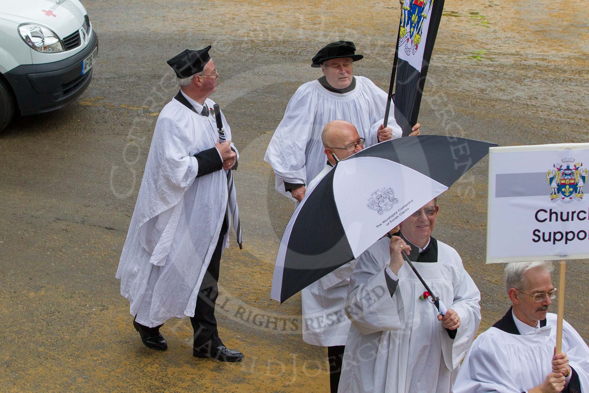 Lord Mayor's Show 2012: Entry 121 - Worshipful Company of Parish Clerks..
Press stand opposite Mansion House, City of London,
London,
Greater London,
United Kingdom,
on 10 November 2012 at 12:01, image #1736