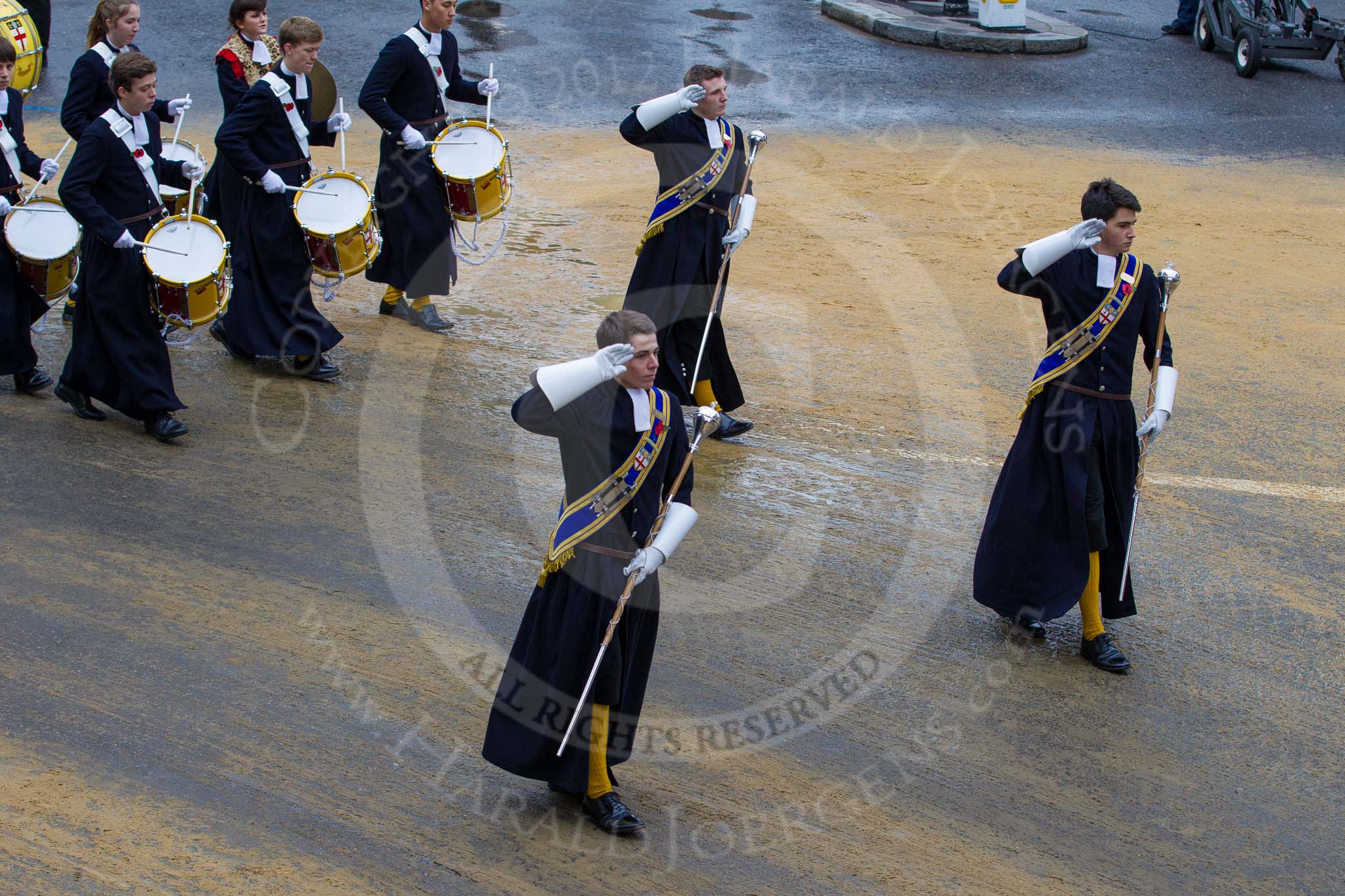 Lord Mayor's Show 2012: Entry 123 - Christ's Hospital School Band..
Press stand opposite Mansion House, City of London,
London,
Greater London,
United Kingdom,
on 10 November 2012 at 12:02, image #1755